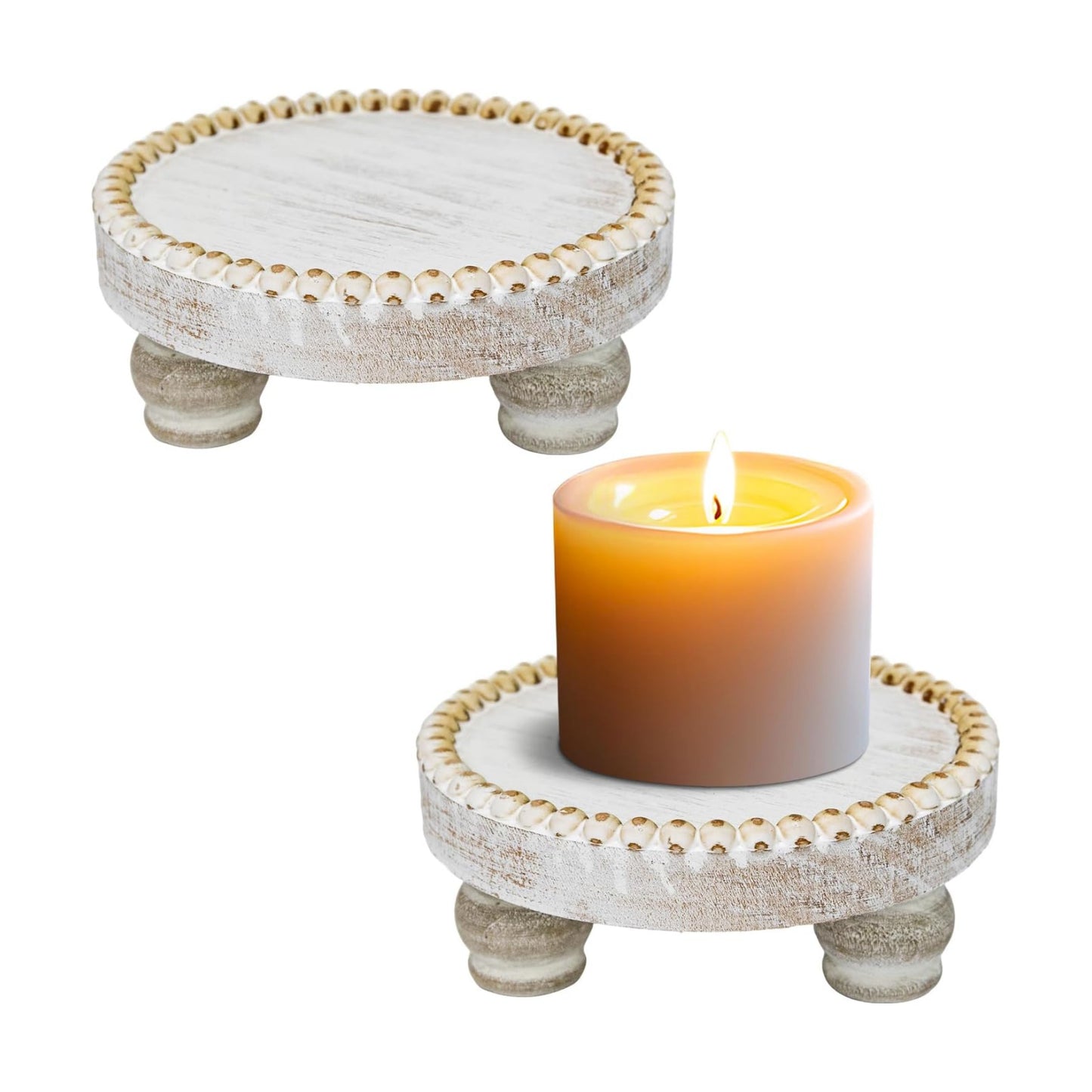 Farmhouse Candle Trays Home Decor / White / Set of 2