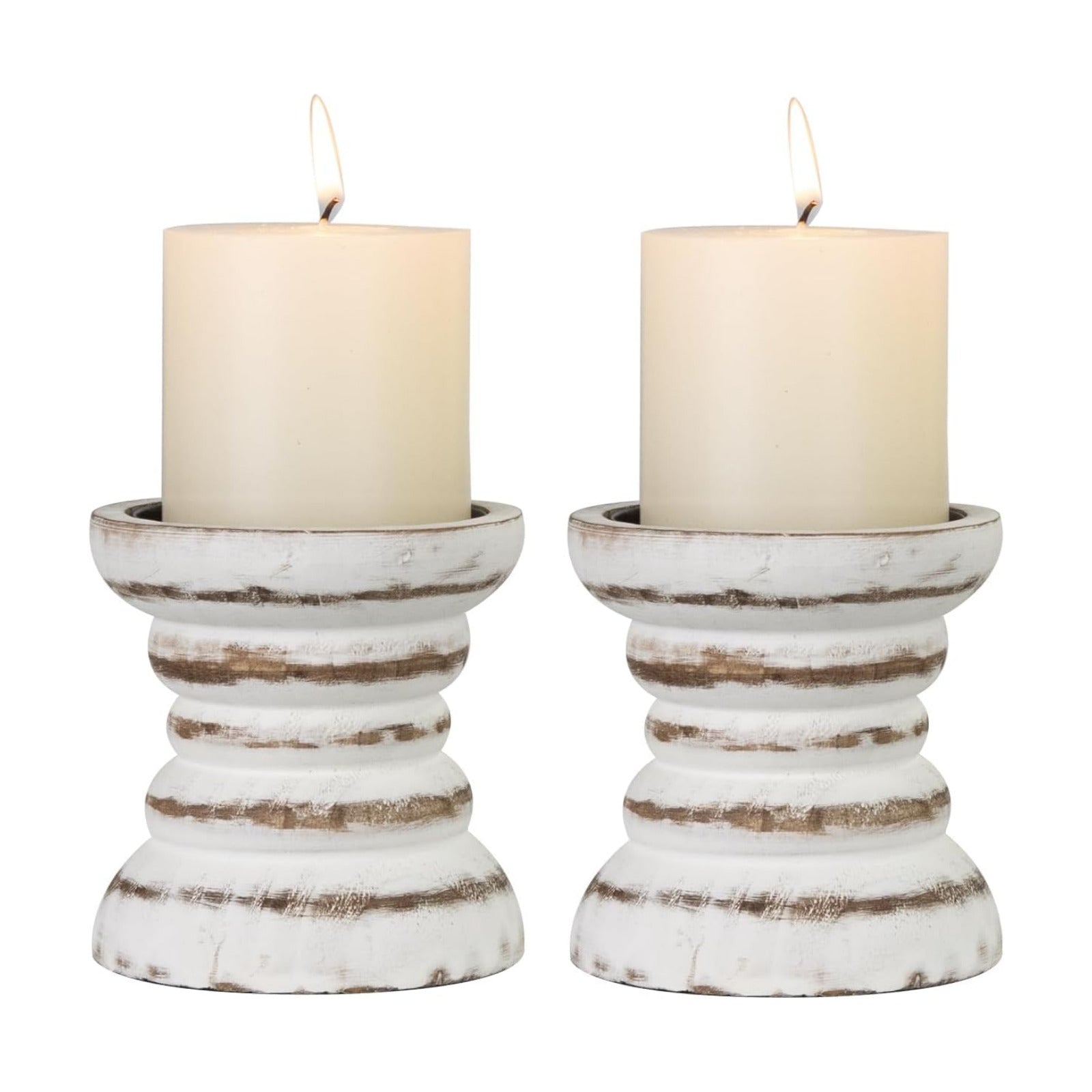 Candle Holder for Pillar Candle Set of 2, Farmhouse Wood Candle Holder, Rustic Wooden Candle Stand, Vintage Small