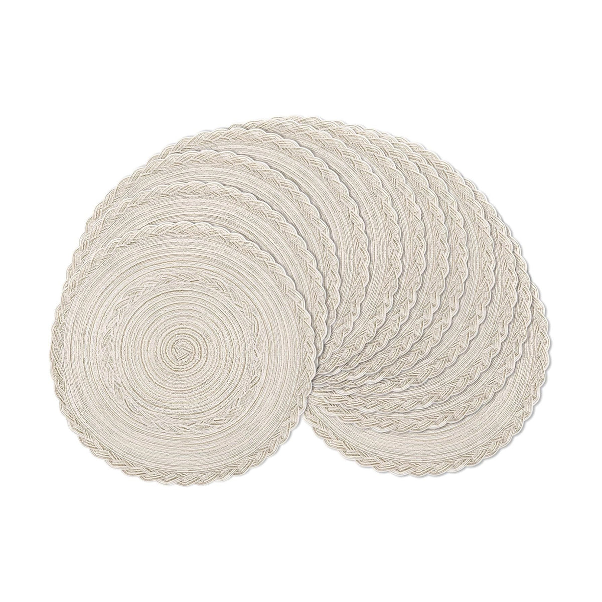 SHACOS 15 inch Round Braided Placemats Set of 12 for Dining Table Woven Boho Place Mats Kitchen Placemat Washable Table Mats, Ivory Bordered