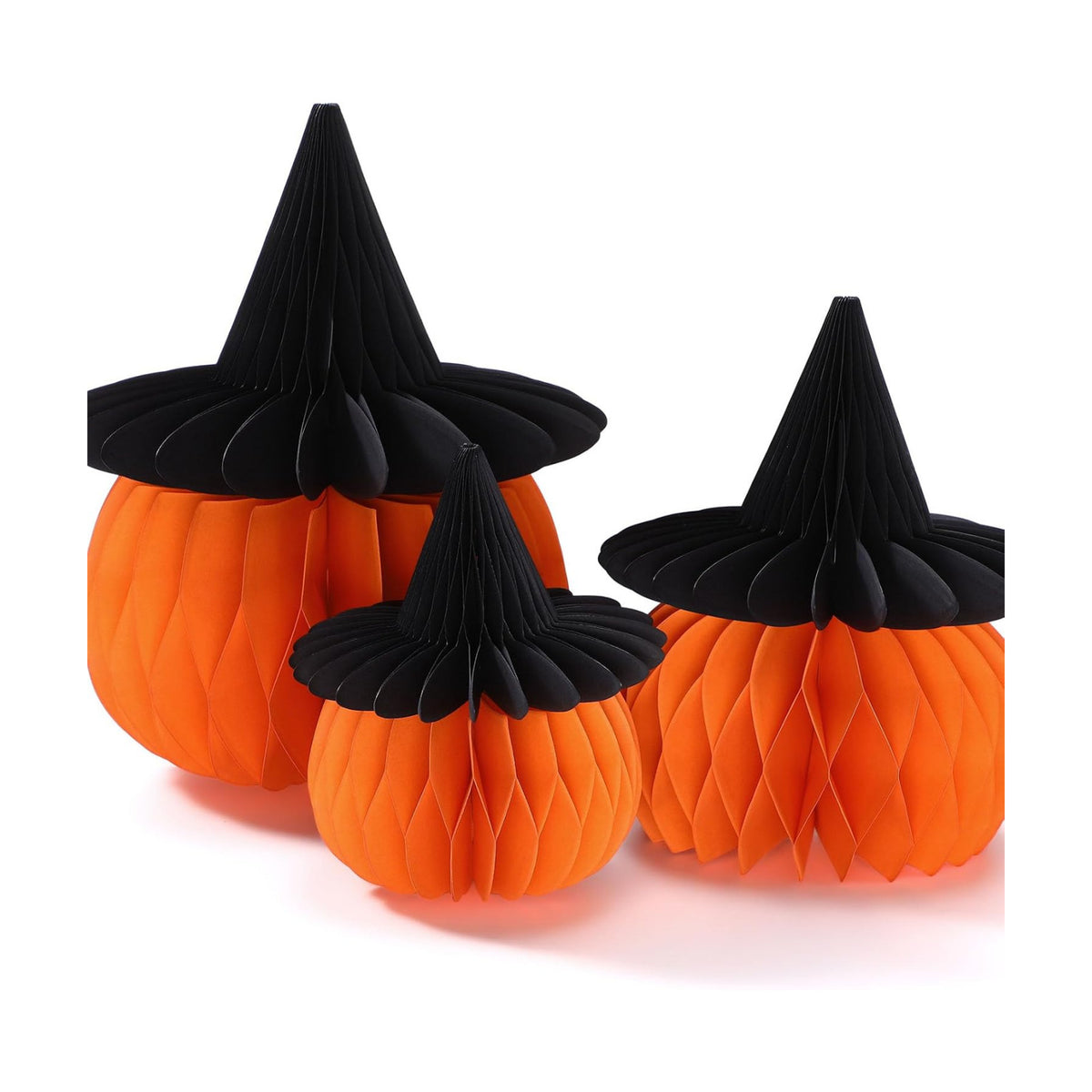 Cinnvoice 3 Pcs Halloween Fall Pumpkin Honeycomb Decor, Smaller, Wicth Hat