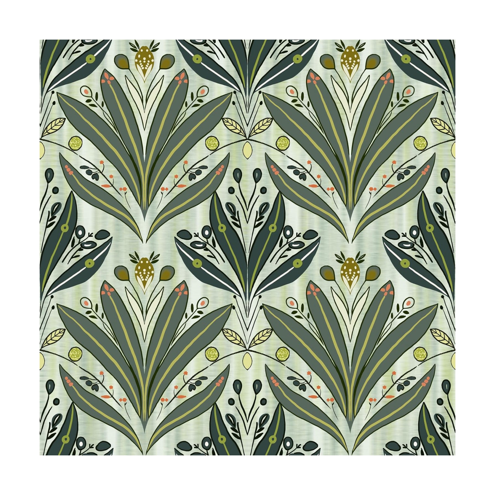 Leaf Wallpaper Peel and Stick Wallpaper " Modern Botanical Contact Paper / 17.3 x 197 / Green