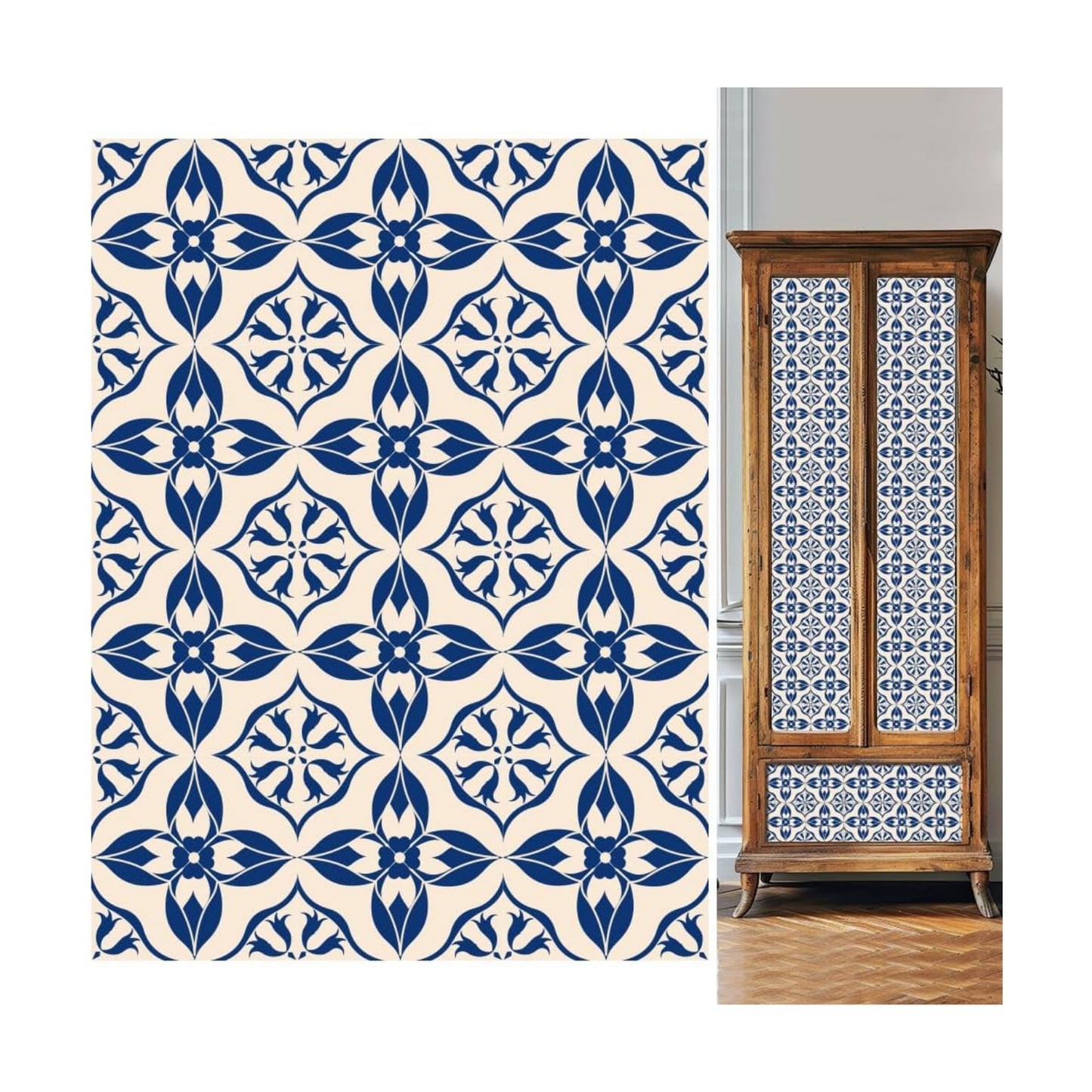 Beige Tile Sticker Decal Easy to Peel and Stick Self-Adhesive Wall Tile Decals / Blue / Set of 36