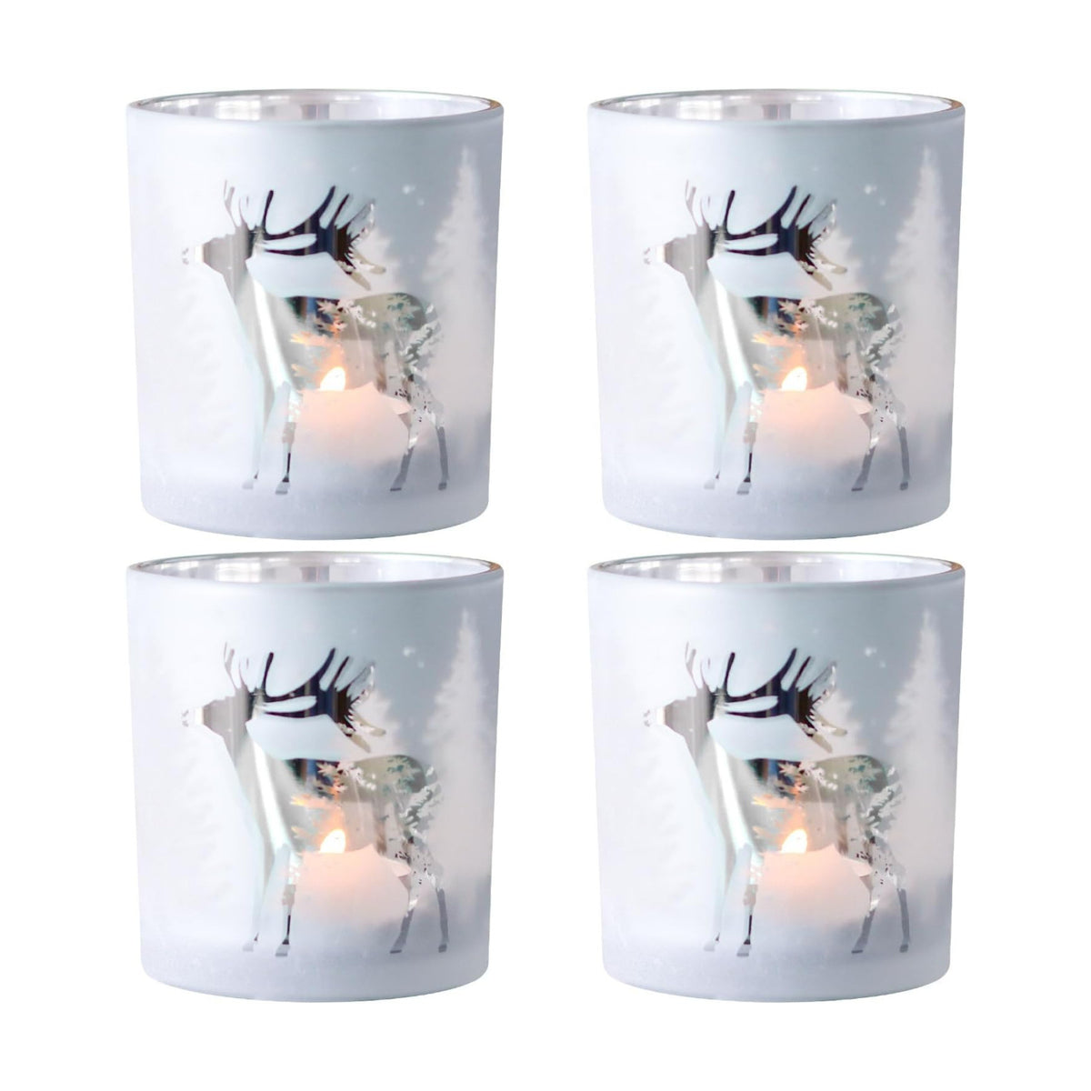 SHMILMH Christmas Votive Candle Holders Set of 4, Silver Glass Tealight Candle Holders for Xmas Table Centerpiece Decorations, Christmas Candle Jar for Making Candles Gift