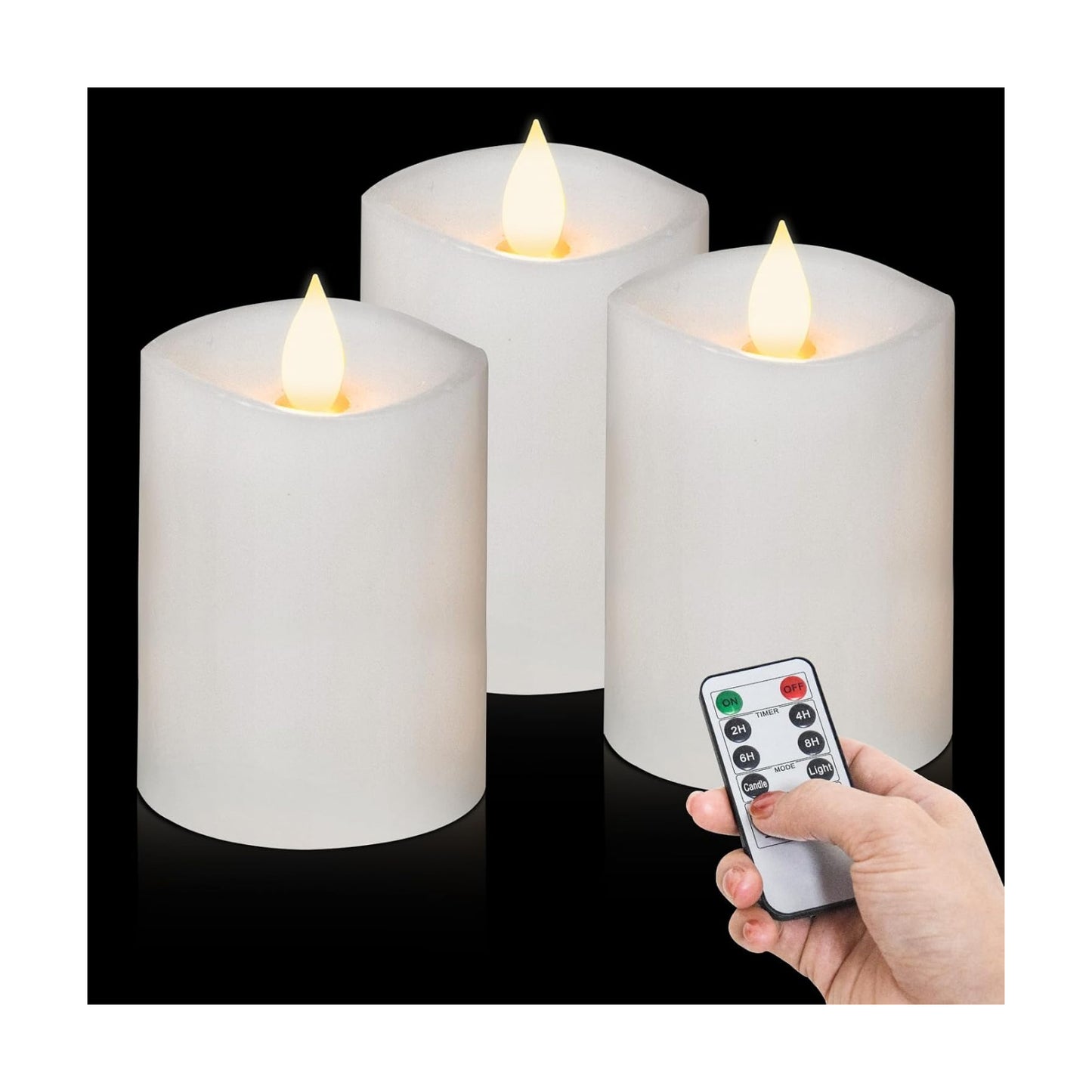 3x4 Flickering Flameless Candles Set of 3,Real Wax Pillar LED Battery Candles,with Timer,4 inch Flameless Candles with