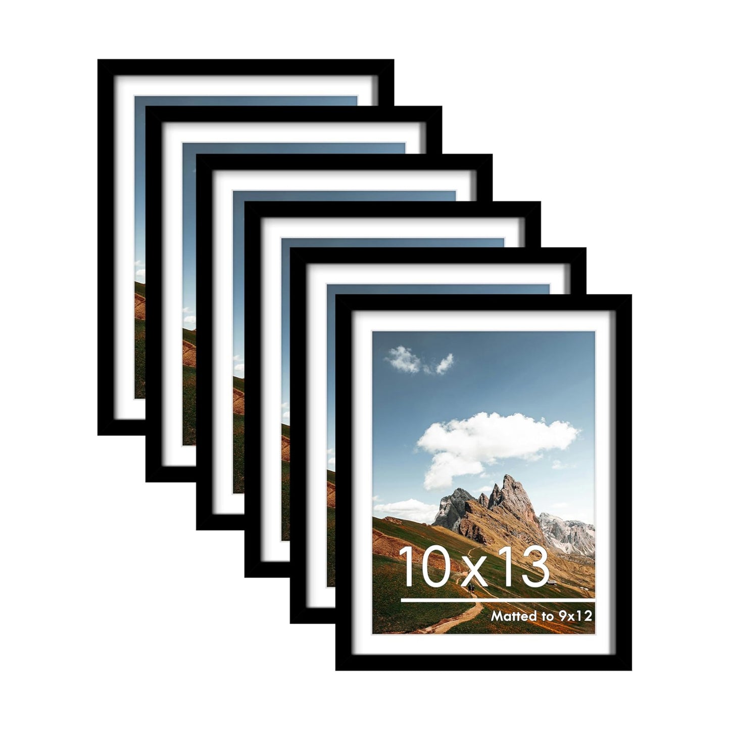 10x13 Picture Frame Set of 6, Wall or Tabletop Display, Black | Display Pictures 9x12 with Mat or 10x13 Without Mat