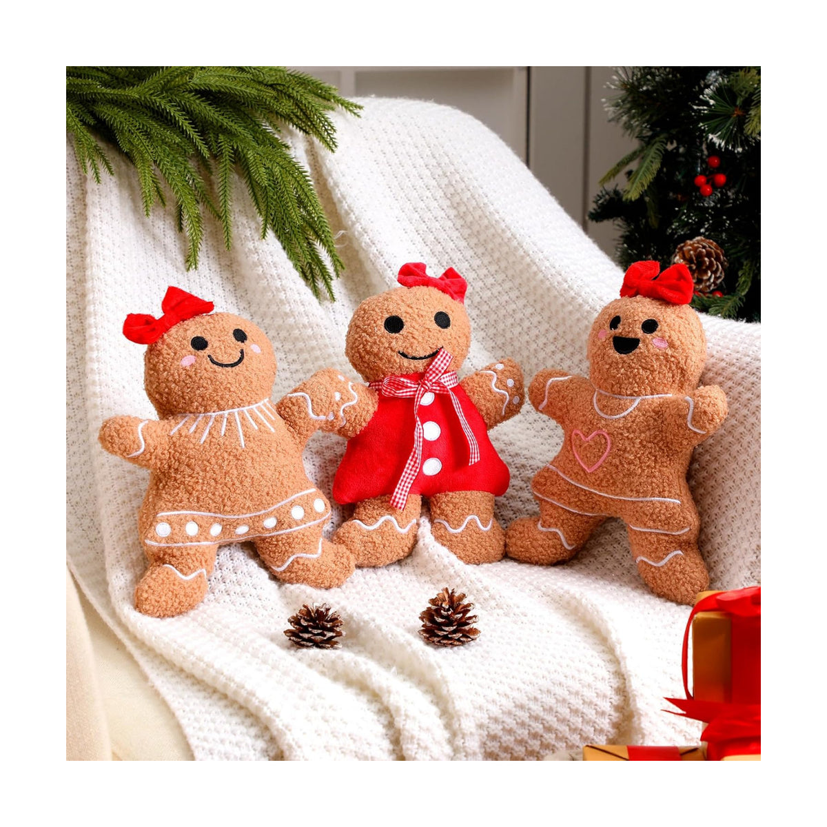 Konohan 3 Pcs Christmas Gingerbread Man Throw Pillows for Christmas Decor