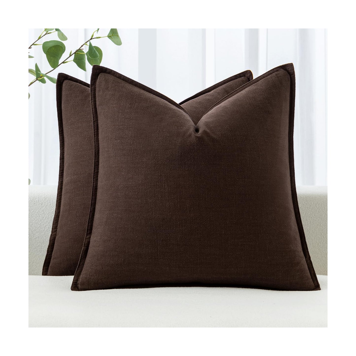 Decorative Linen Pillow Covers Boho Farmhouse Neutral Winter Couch / 18 x 18 / Dark Brown / Set of 2