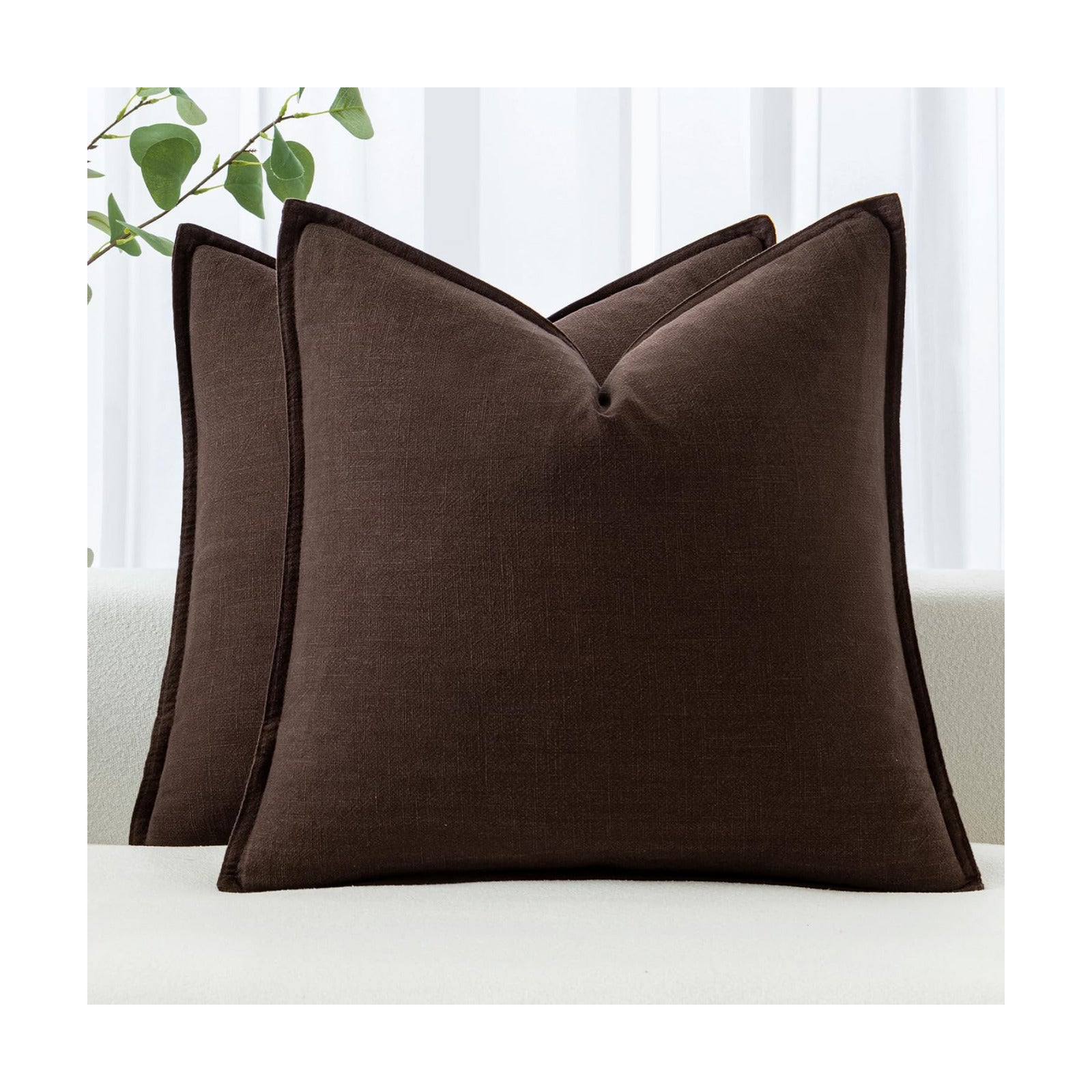 Decorative Linen Pillow Covers Boho Farmhouse Neutral Winter Couch / 18 x 18 / Dark Brown / Set of 2