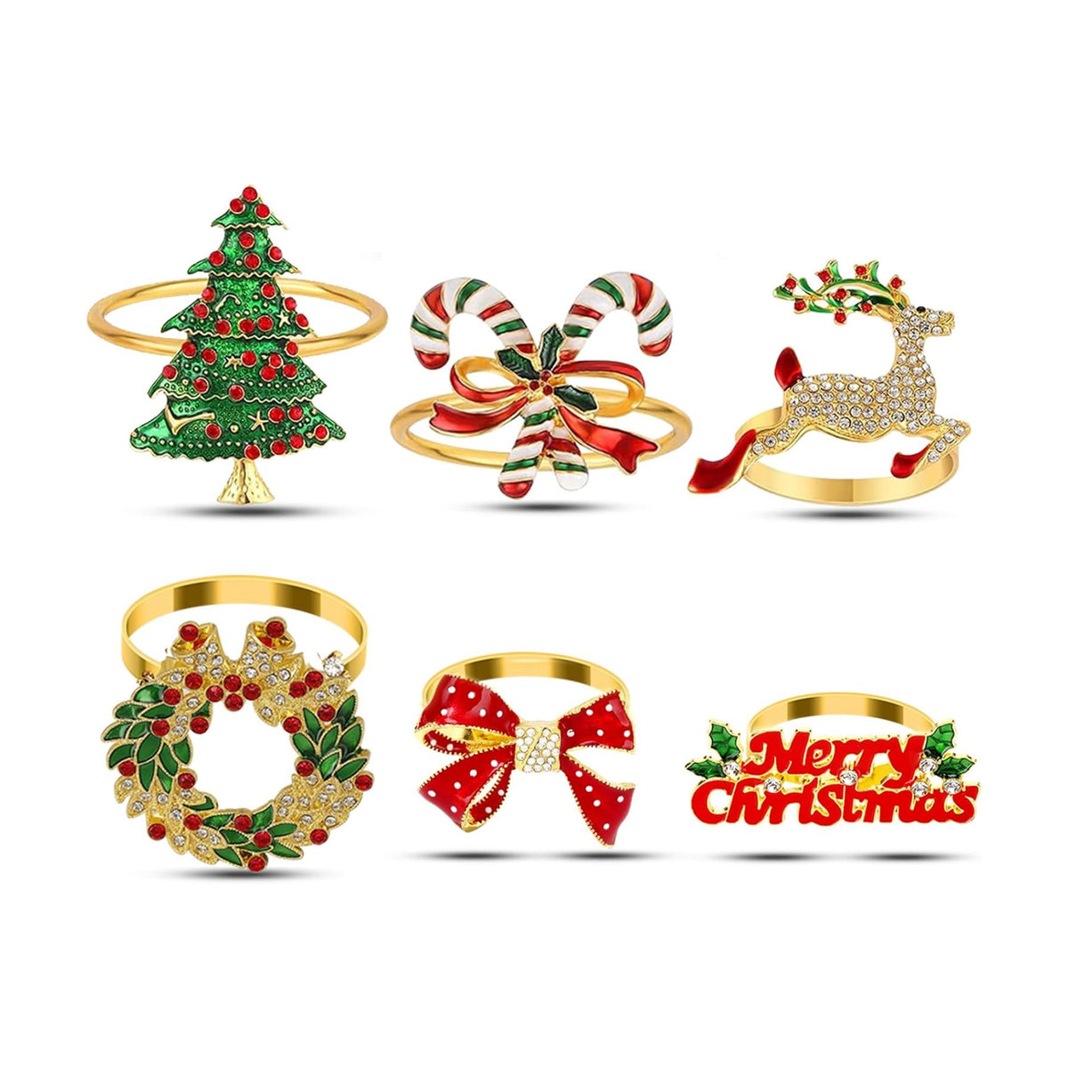 KPOSIYA Christmas Napkin Rings Set of 6 for Holiday Table Decor, Gold