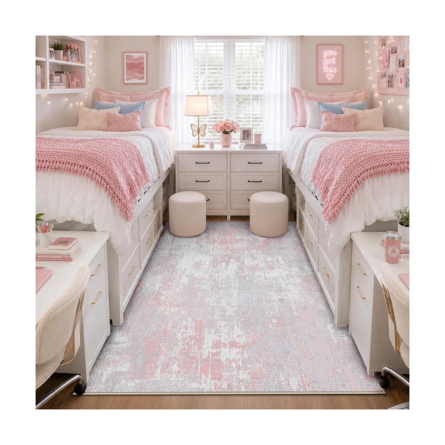 RELEANY Washable 4'x6' Abstract Area Rug for Living Room Gray Pink