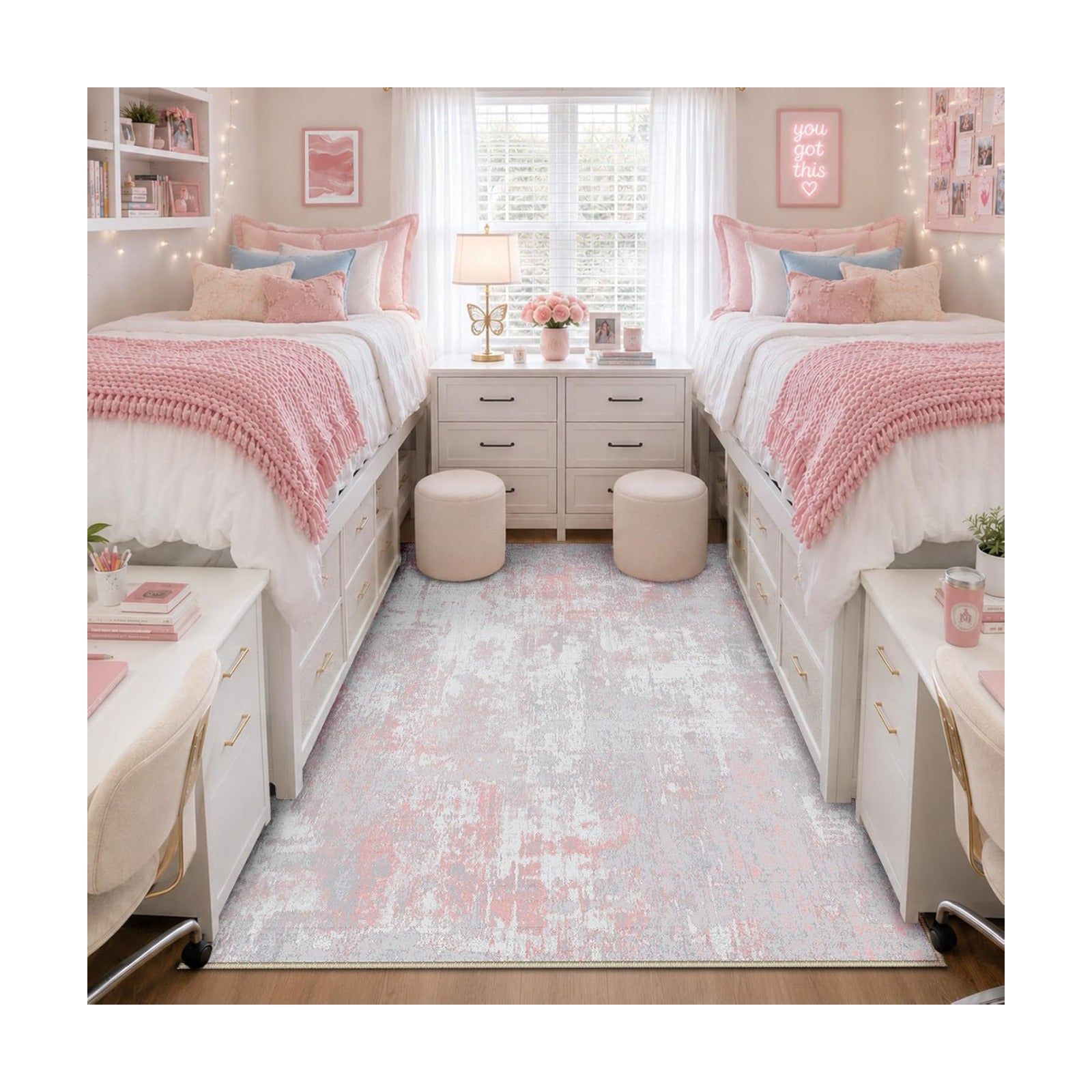 RELEANY Washable 4'x6' Abstract Area Rug for Living Room Gray Pink