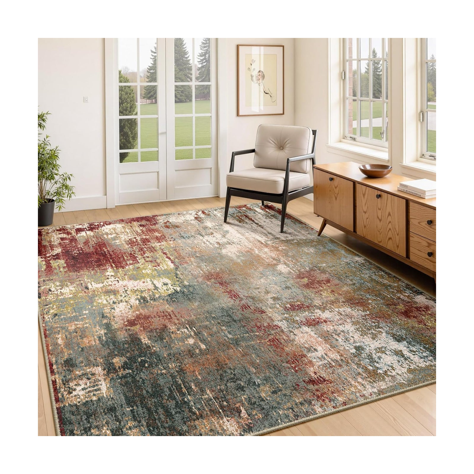 RELEANY Washable 4'x6' Abstract Area Rug for Living Room Rustic Brown
