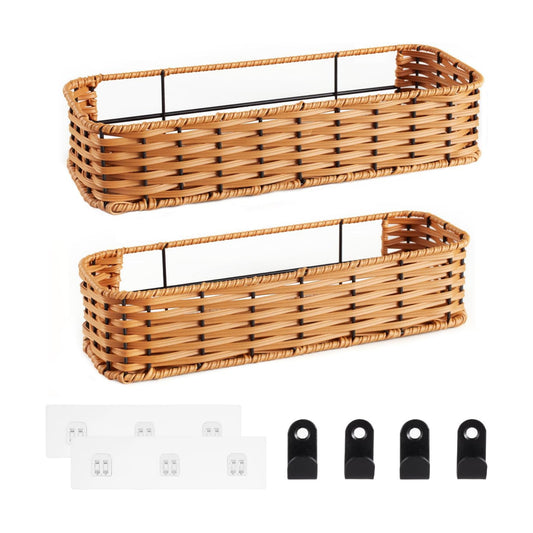 Plastic Wicker Woven Storage Shelves / Brown / Set of 2