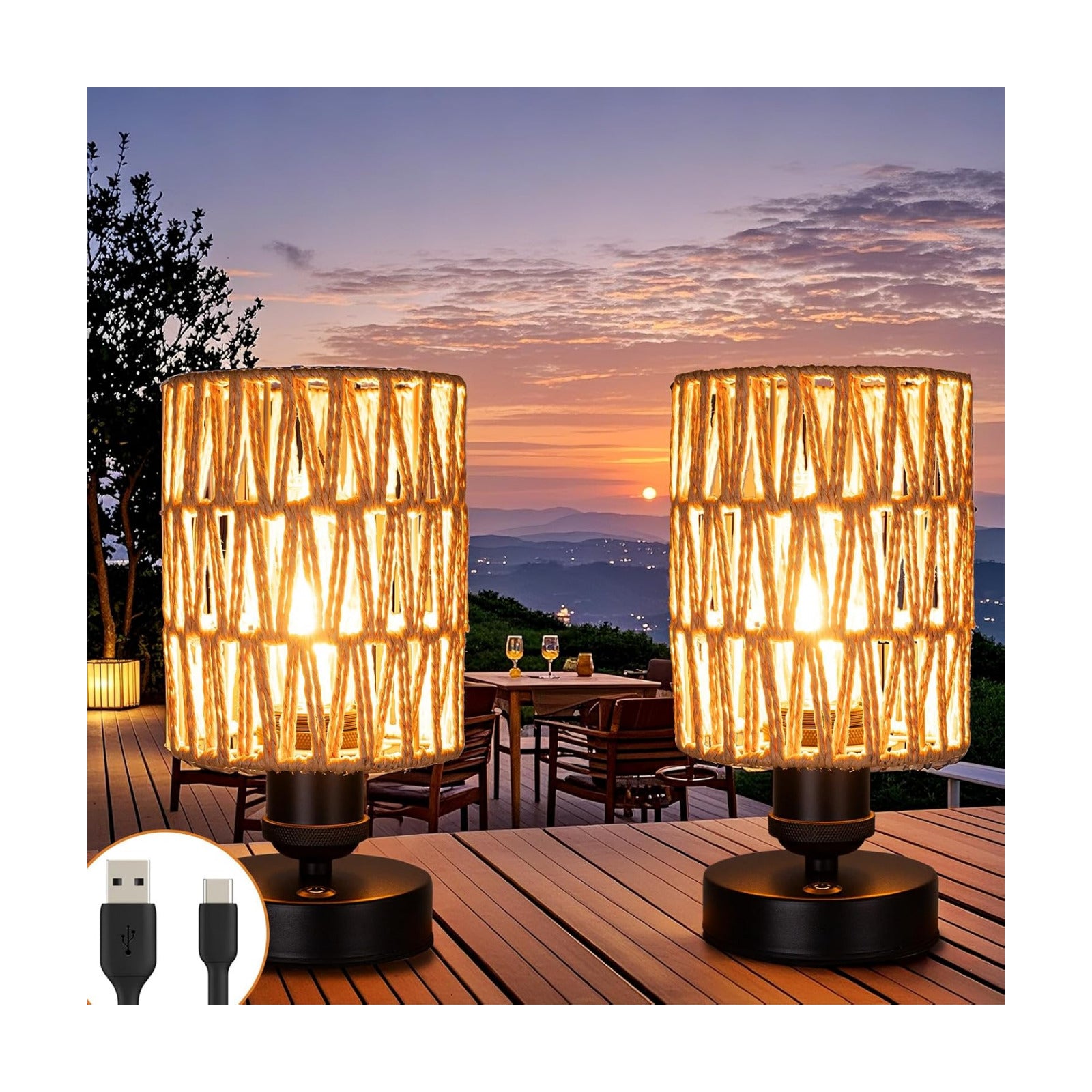 Cordless Rechargeable Outdoor Table Lamps, Battery Operated Table Lamp, Stepless Dimmable for Patio, Living Room, and