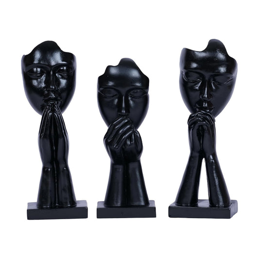 Prayer Statue Abstract Woman Black Face Sculpture Home Decorations Modern / Black Prayer / Set of 3