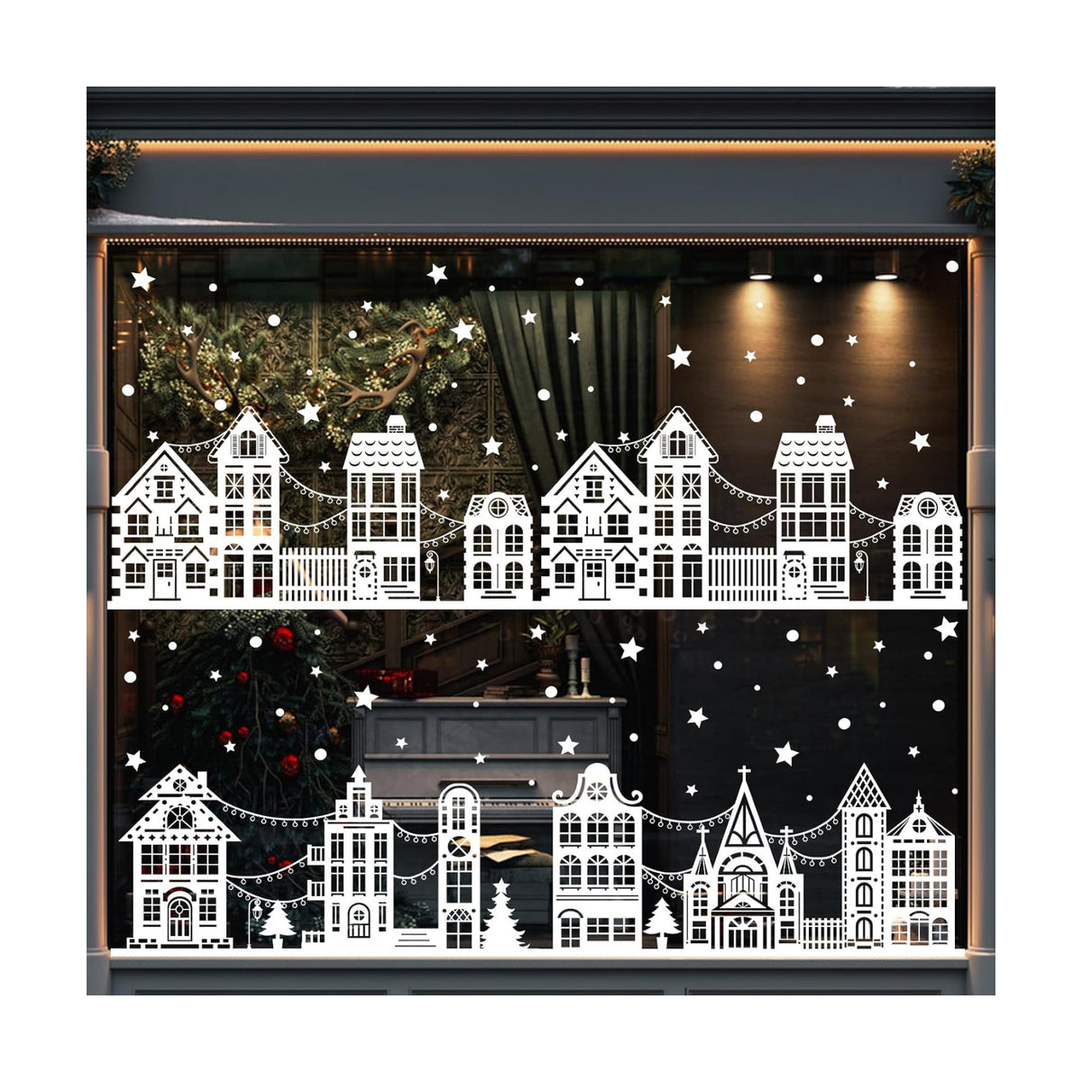 72" Christmas Window Clings Winter Street Scene Glass Door Decor