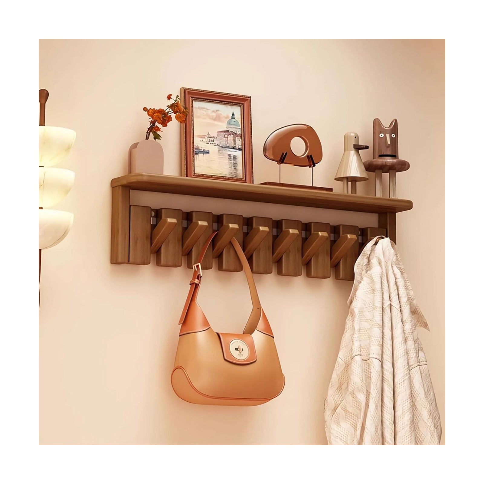 Paint Wood Wall Mounted Coat RackHooks Piano Key Hangers Natural Solid Wood Hanger Non-Woven Fabric Clothes Hangers for