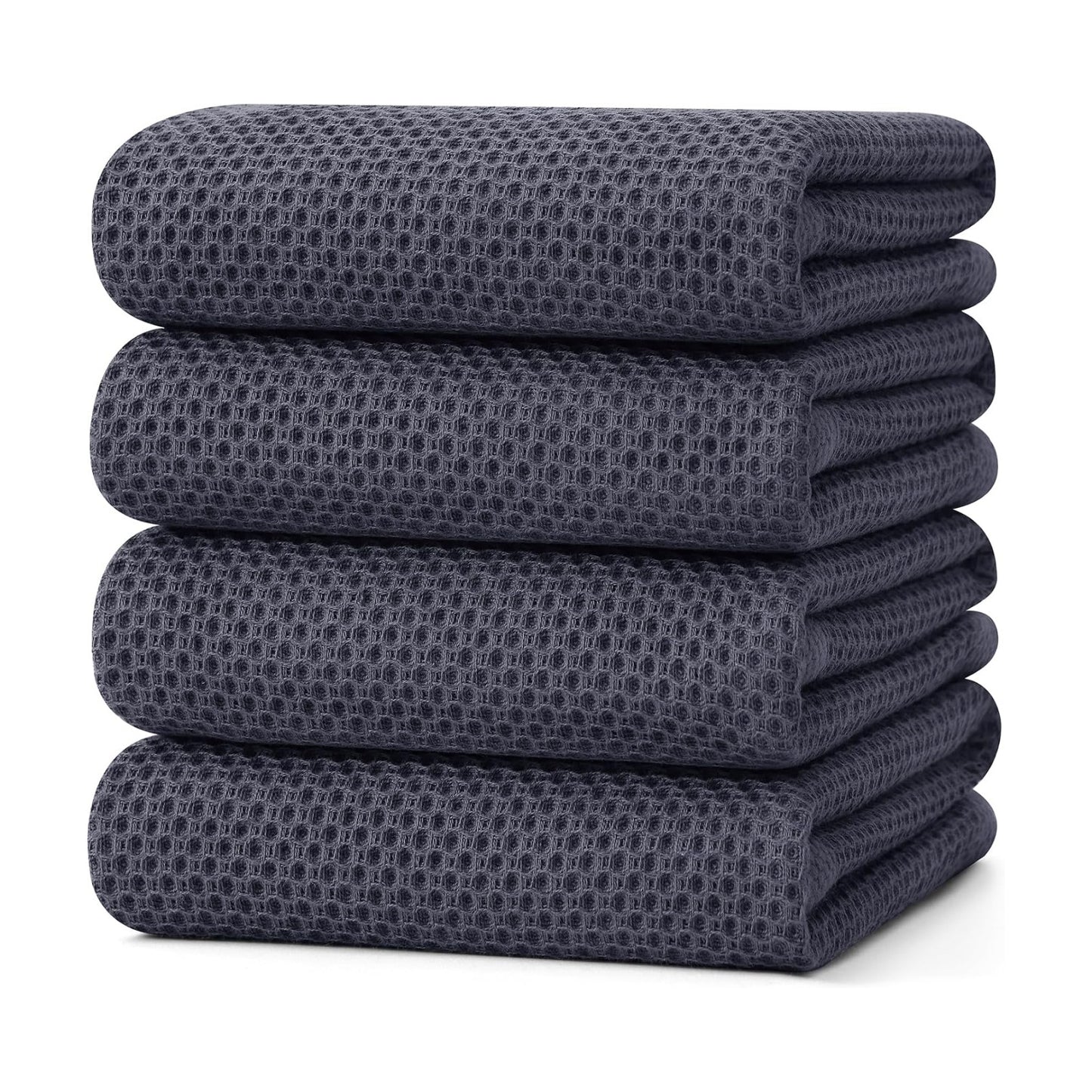 Kitinjoy 100% Cotton Waffle 4-Pack Kitchen Towels, 20" x 28", Dark Grey | Super Soft, Ultra-Absorbent, Fast Drying