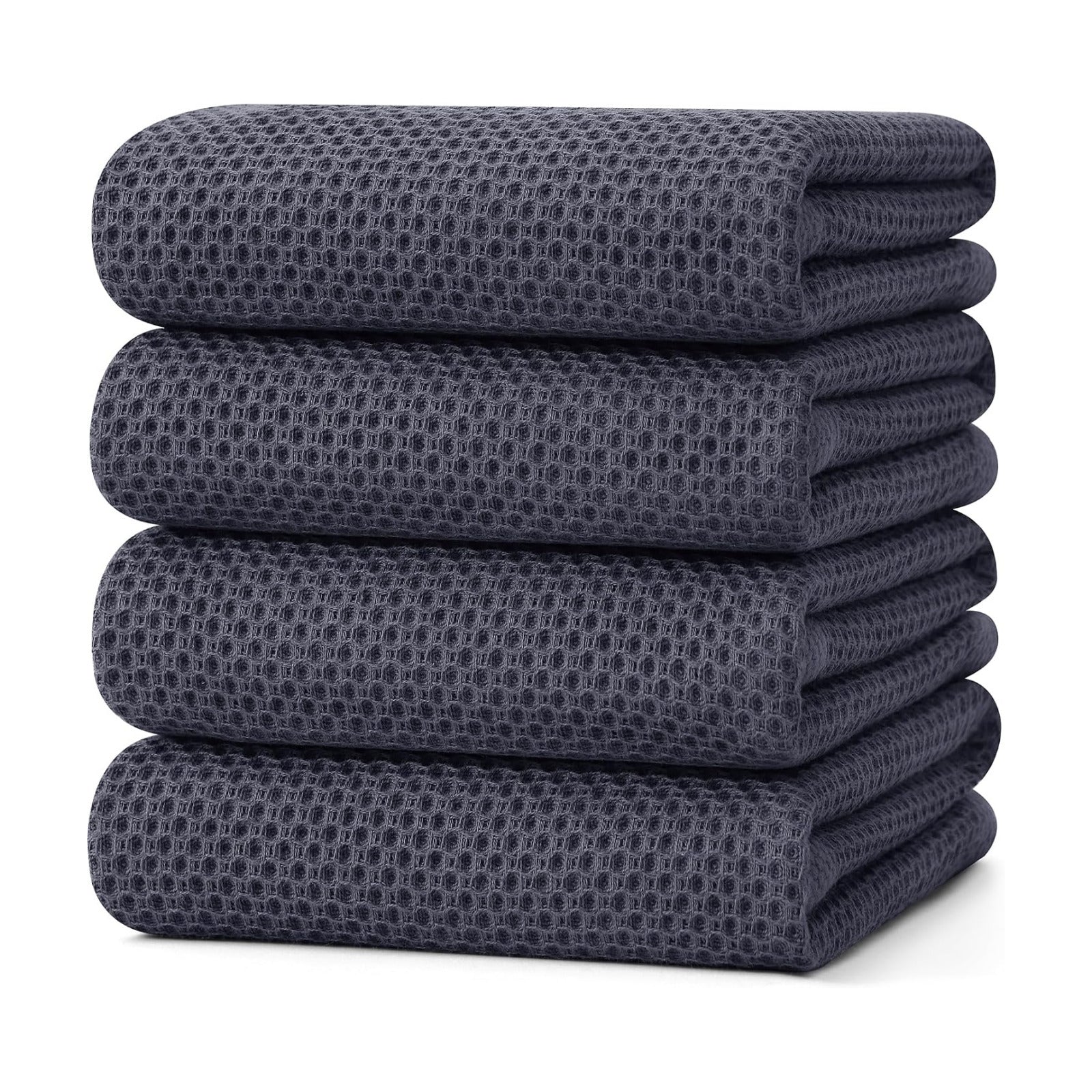 Kitinjoy 100% Cotton Waffle 4-Pack Kitchen Towels, 20" x 28", Dark Grey | Super Soft, Ultra-Absorbent, Fast Drying