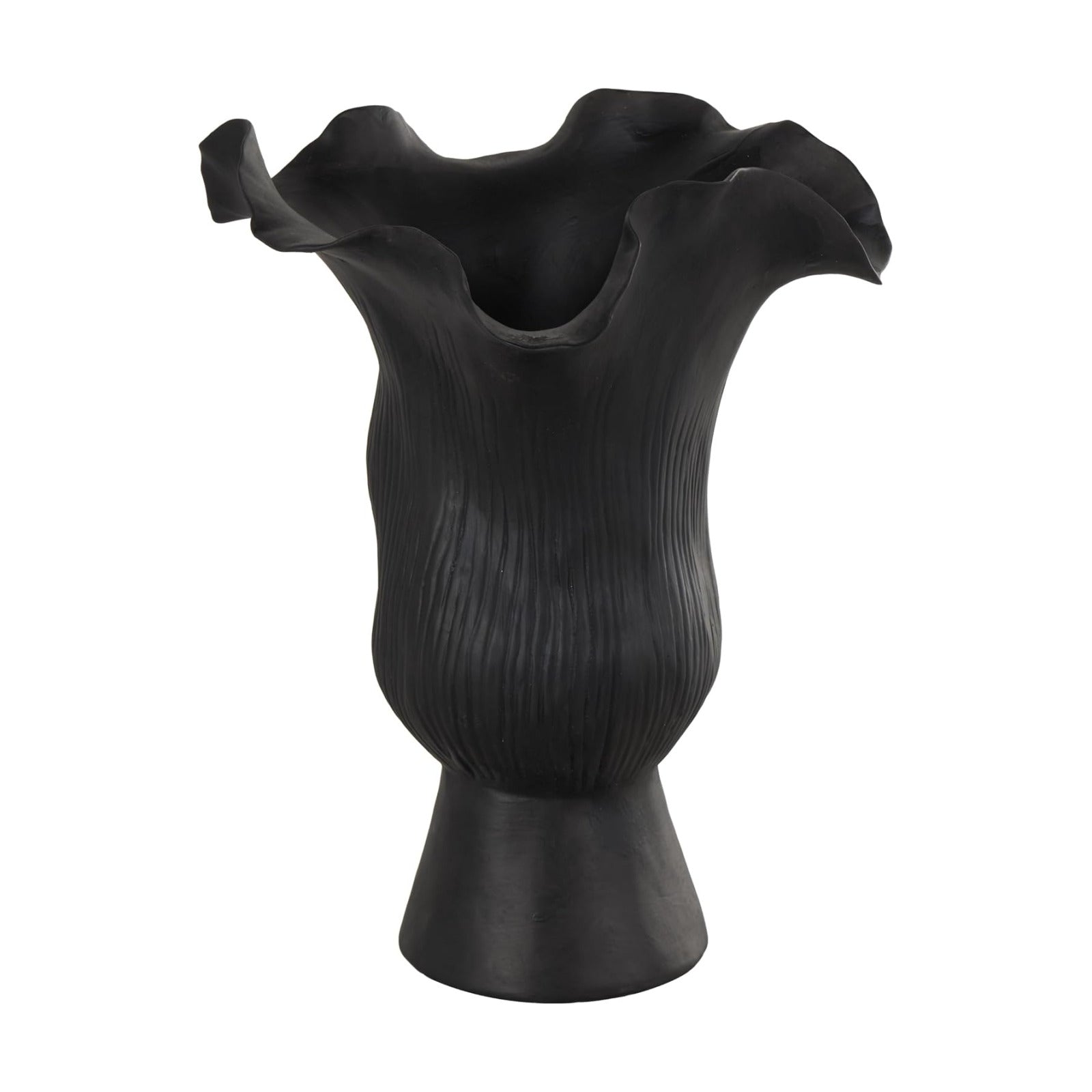 Ceramic Abstract Floral Inspired Vase / Black / 8 x 7 x 11