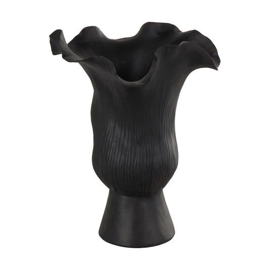 Ceramic Abstract Floral Inspired Vase / Black / 8 x 7 x 11