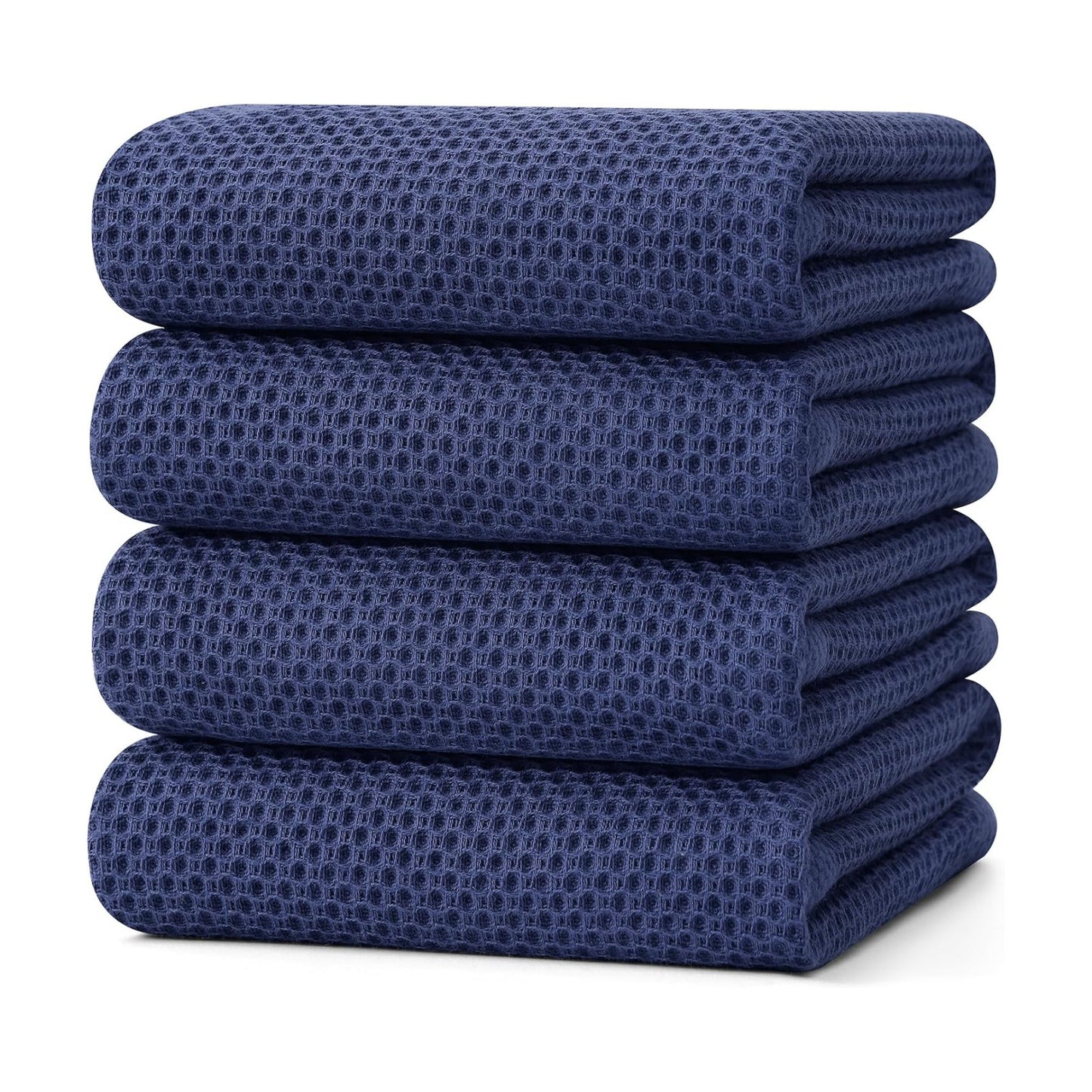 Kitinjoy 100% Cotton Waffle 4-Pack Kitchen Towels, 20" x 28", Navy Blue | Super Soft, Ultra-Absorbent, Fast Drying