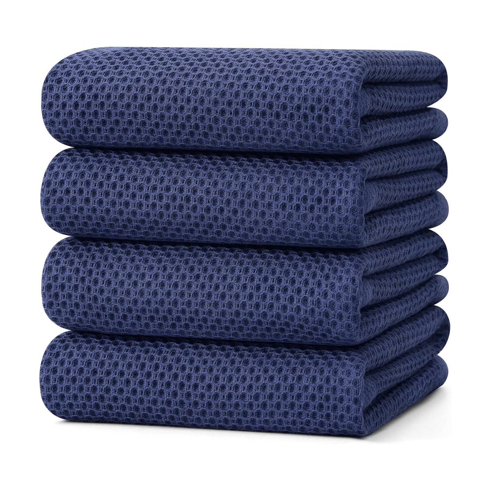 Kitinjoy 100% Cotton Waffle 4-Pack Kitchen Towels, 20" x 28", Navy Blue | Super Soft, Ultra-Absorbent, Fast Drying
