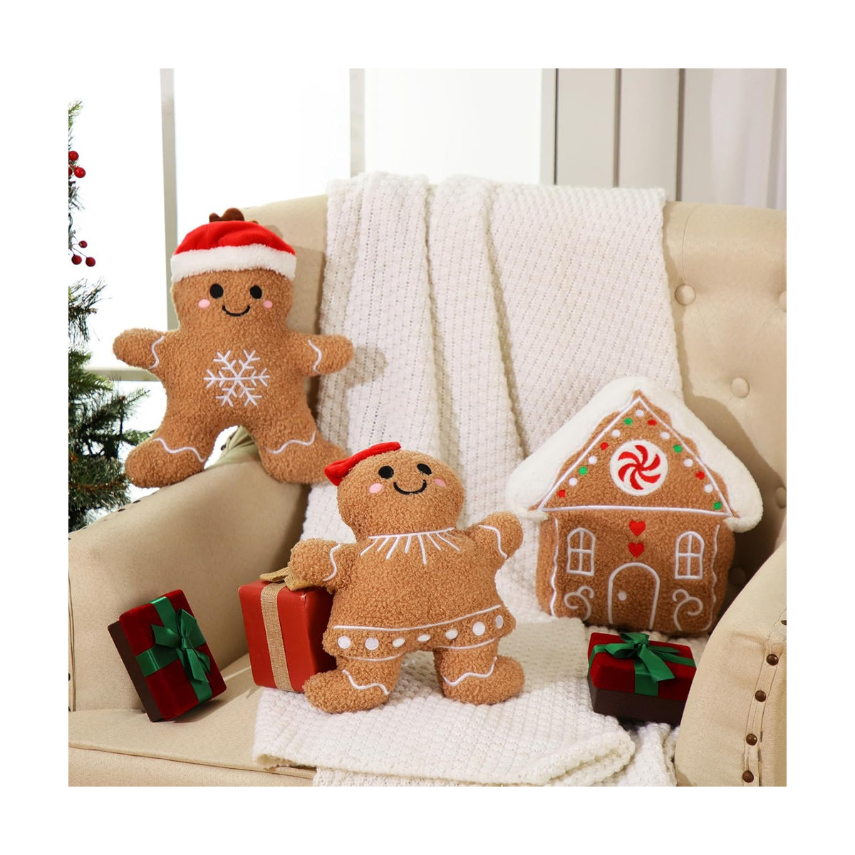 Konohan 3 Pcs Christmas Gingerbread Man Throw Pillows for Christmas Decor