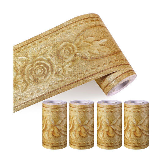 4 Rolls Peel and Stick Wallpaper Border 3D Flower Pattern ft Self Adhesive / Gold / Peony / 4 x 16.4