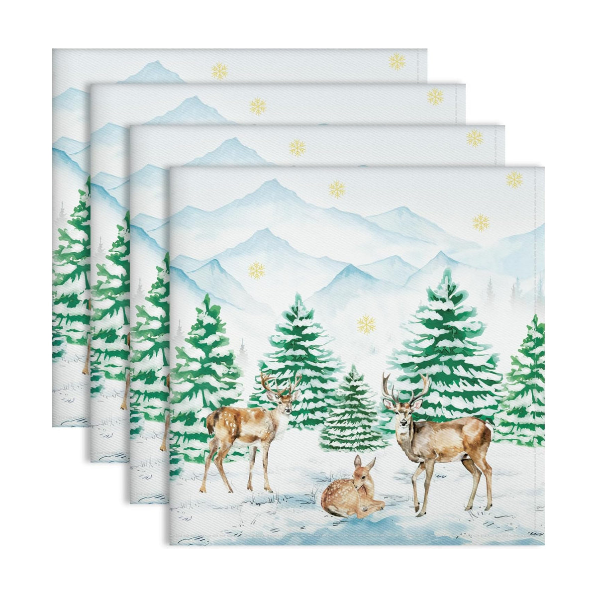 Winter Pine Tree Napkins, 18×18 Inch Woodland Deer Dinner Cloth Napkins Set of 4, Washable Cotton Soft Absorbent Square Napkins for Dining Kitchen Party Wedding Decoration