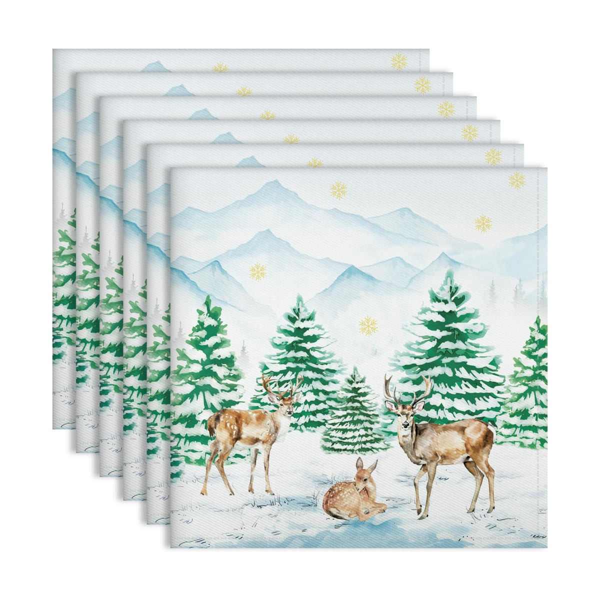 Winter Pine Tree Napkins, 18×18 Inch Woodland Deer Dinner Cloth Napkins Set of 6, Washable Cotton Soft Absorbent Square Napkins for Dining Kitchen Party Wedding Decoration