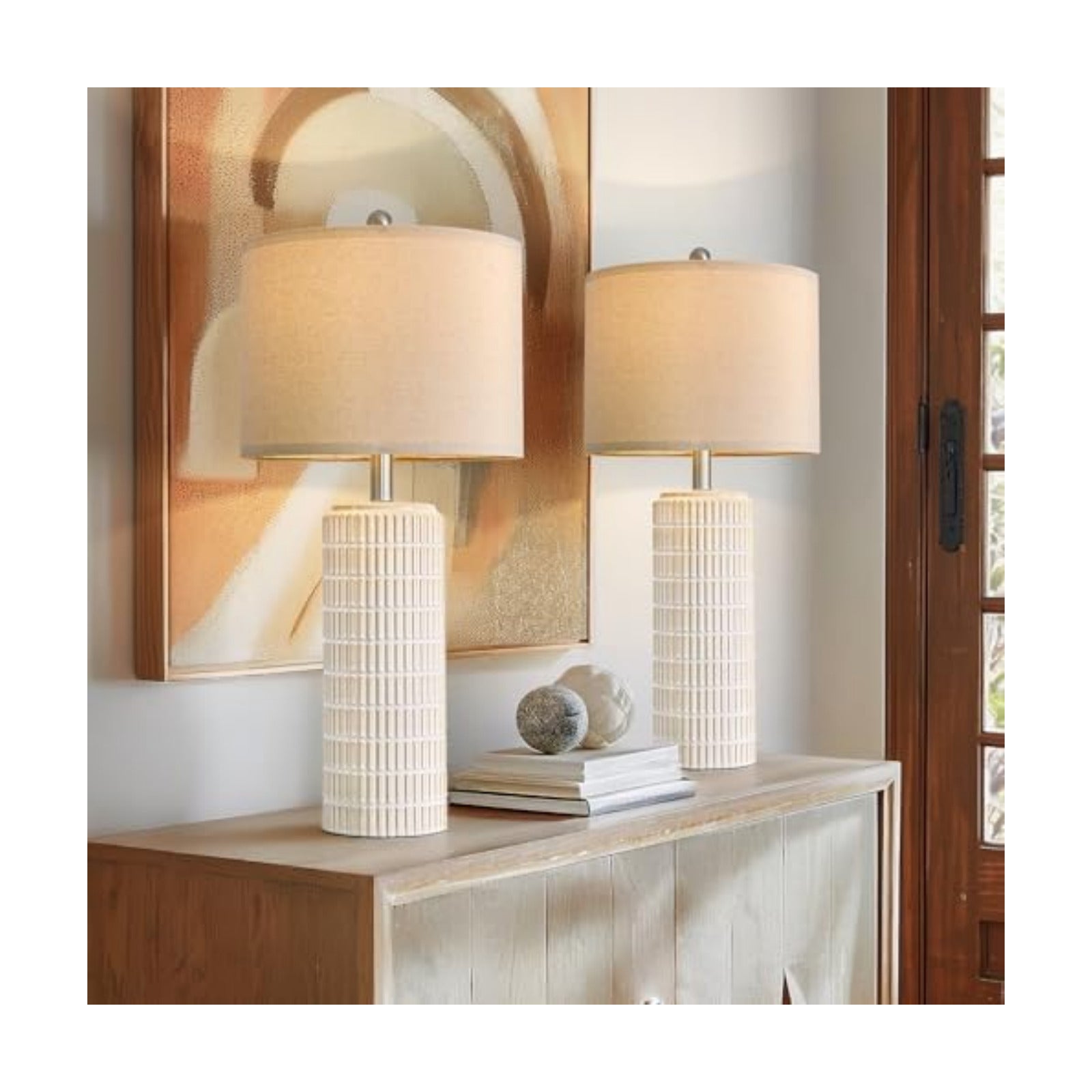 PoKat 27.5'' Tall Table Lamps for Living Room Set of 2, Ceramic Bedroom Lamps for Night Stands, Modern Bedside Lamps