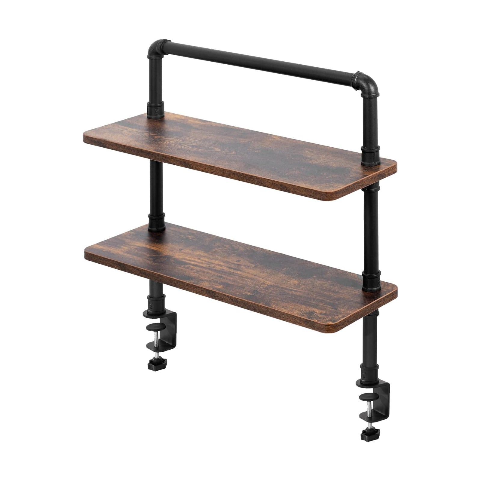 VIVO Clamp-on Premium 24 inch Industrial Pipe 2-Tier Tabletop Shelving, Heavy Duty Desk Extension Organizer, Modern