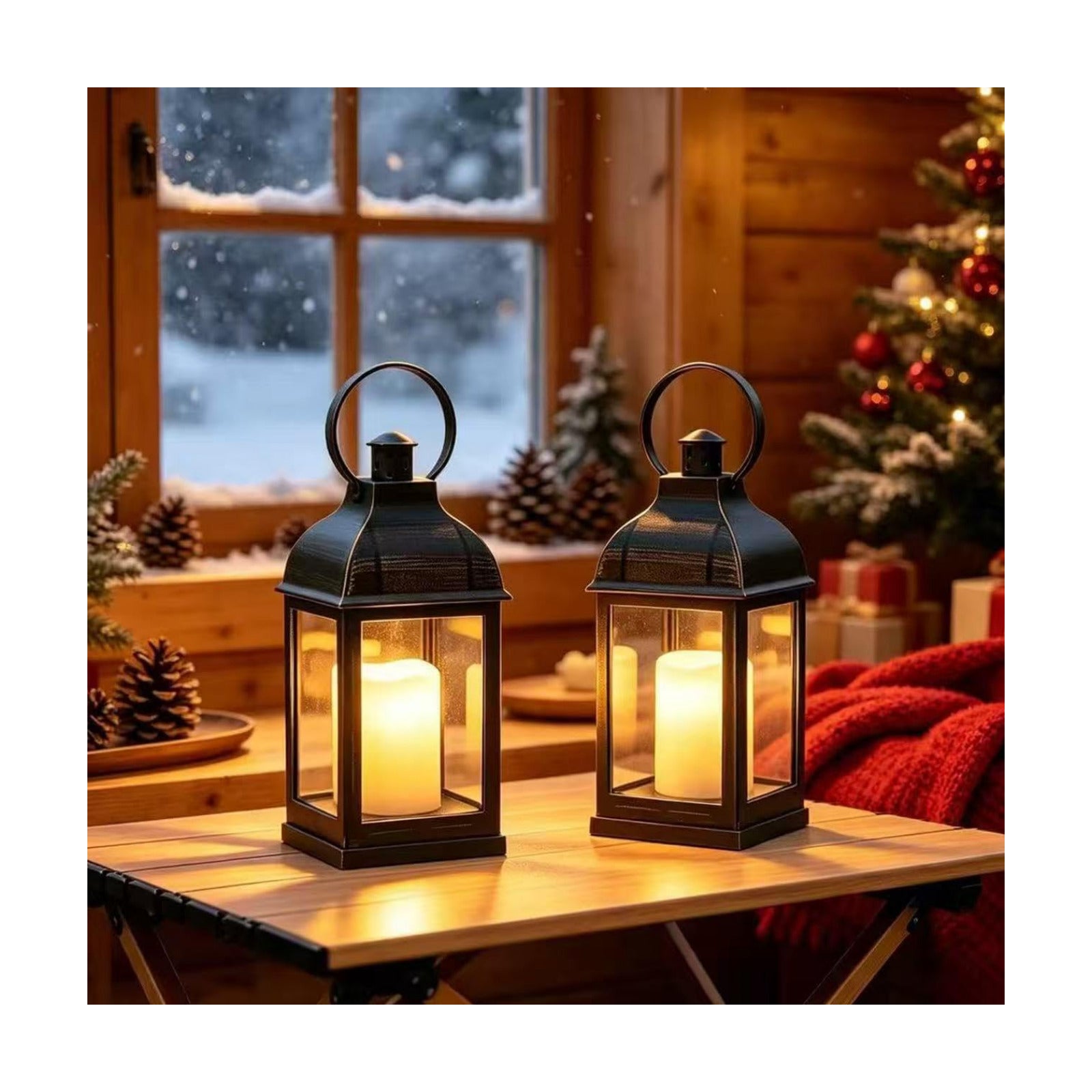 WRalwaysLX 2pack Decorative Lantern with flameless LED Candle Light, ON/Off/Timer Candle with 6Hours, Outdoor/Indoor