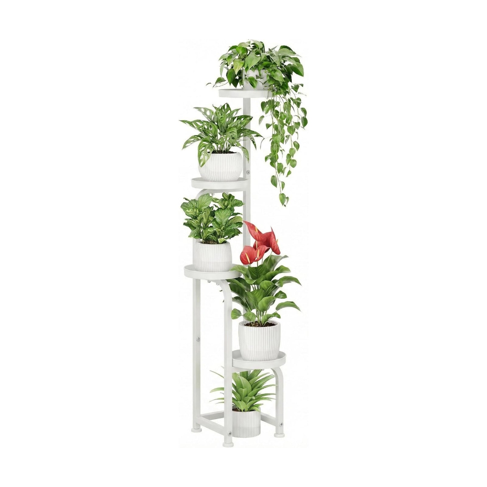 Bamworld Corner Plant Stand Indoor Outdoor Tall Metal Flower Pot Stands | 4 Tier White Heavy Duty Plant Shelf for