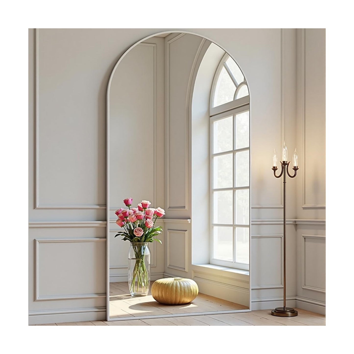 Prywot Arched Full Length Mirror, 76"x34" Free Standing Floor Mirror, White