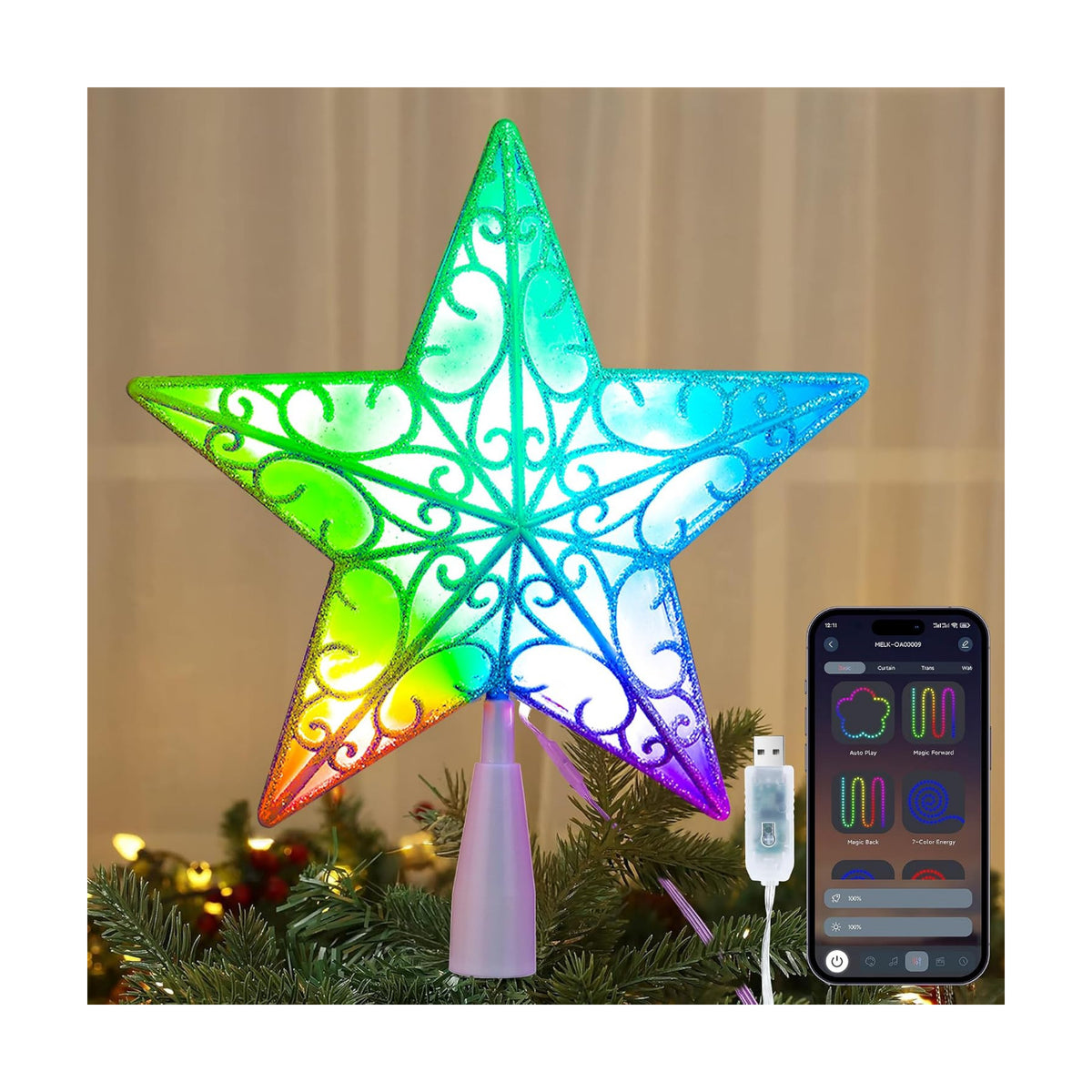 Brizled 9" Christmas Star Tree Topper Smart APP Control with 11 Lights