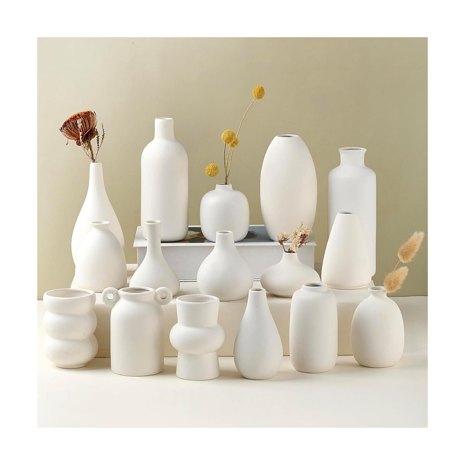 Ceramic Bud Vases / White / Set of 16
