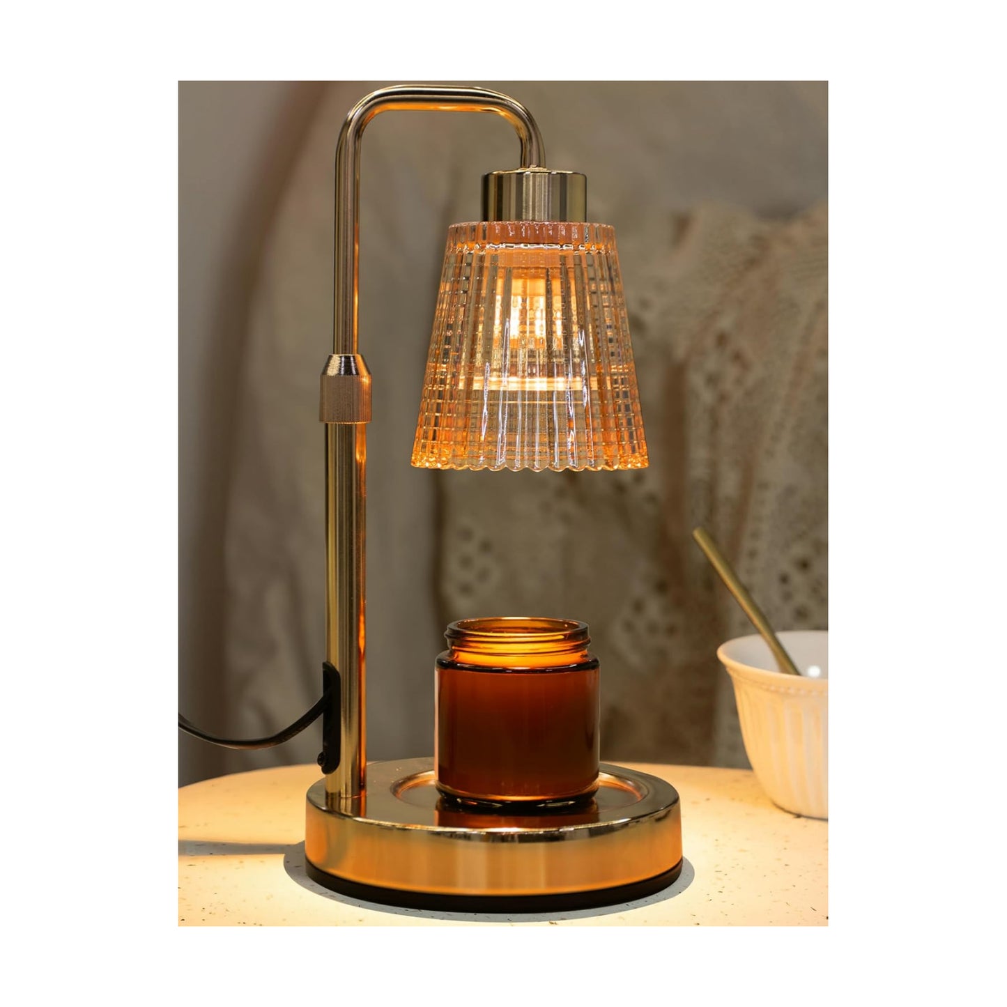 Gold Candle Warmer Lamp with 24h Cycle Timer, Dimmable Wax Melt Warmer
