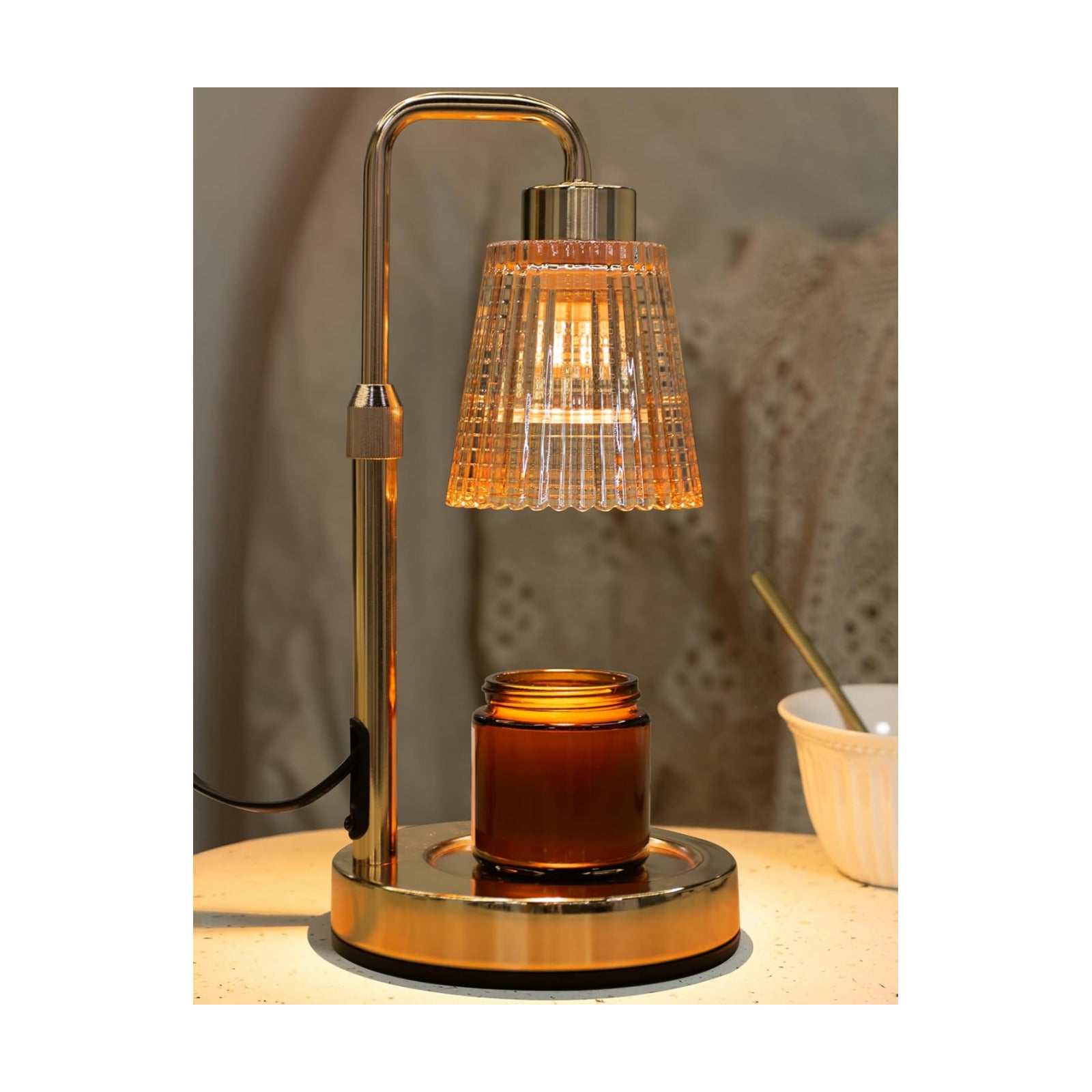 Gold Candle Warmer Lamp with 24h Cycle Timer, Dimmable Wax Melt Warmer