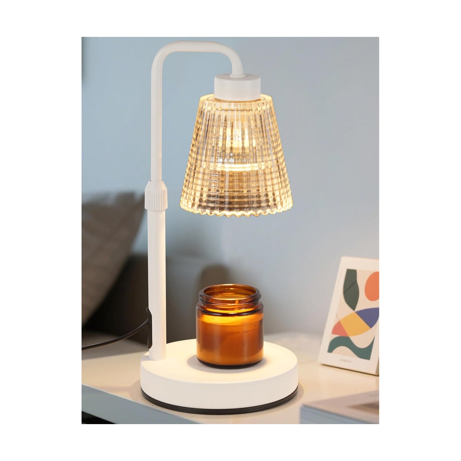White Candle Warmer Lamp with 24h Cycle Timer, Dimmable Wax Melt Warmer