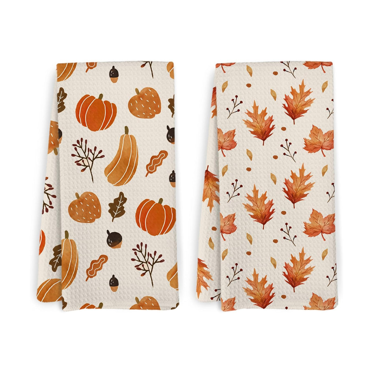 Fall Leaf Pumpkin Kitchen Towels and Dishcloths Set of 2, Hand Towels, Dish Towels, Leaves Decor, Pumpkin Decorative Tea Towels for Bathroom Kitchen, 16x24 Inch