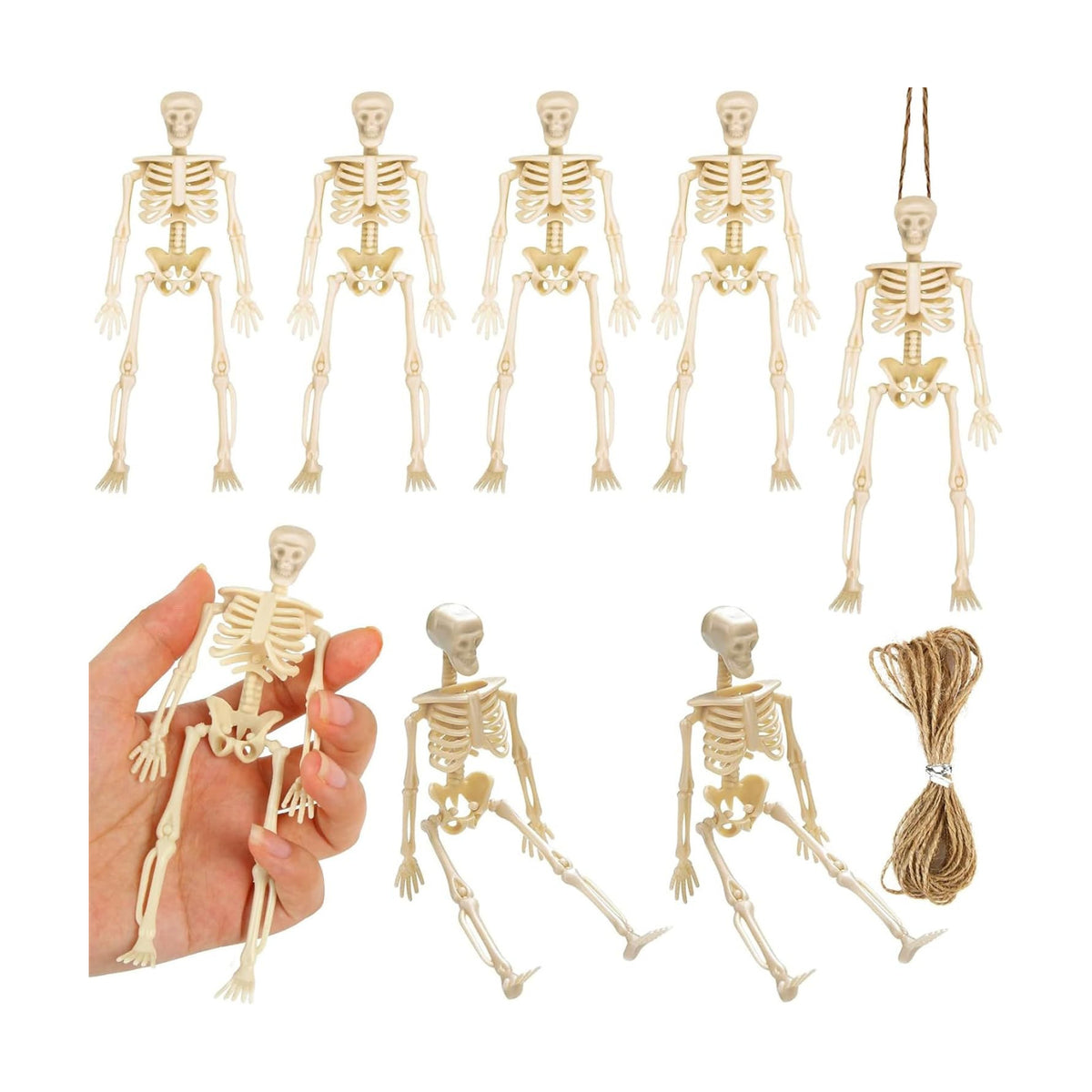 Mini Skeleton Figurines 8 Pcs Plastic Small Skeleton Halloween Decoration