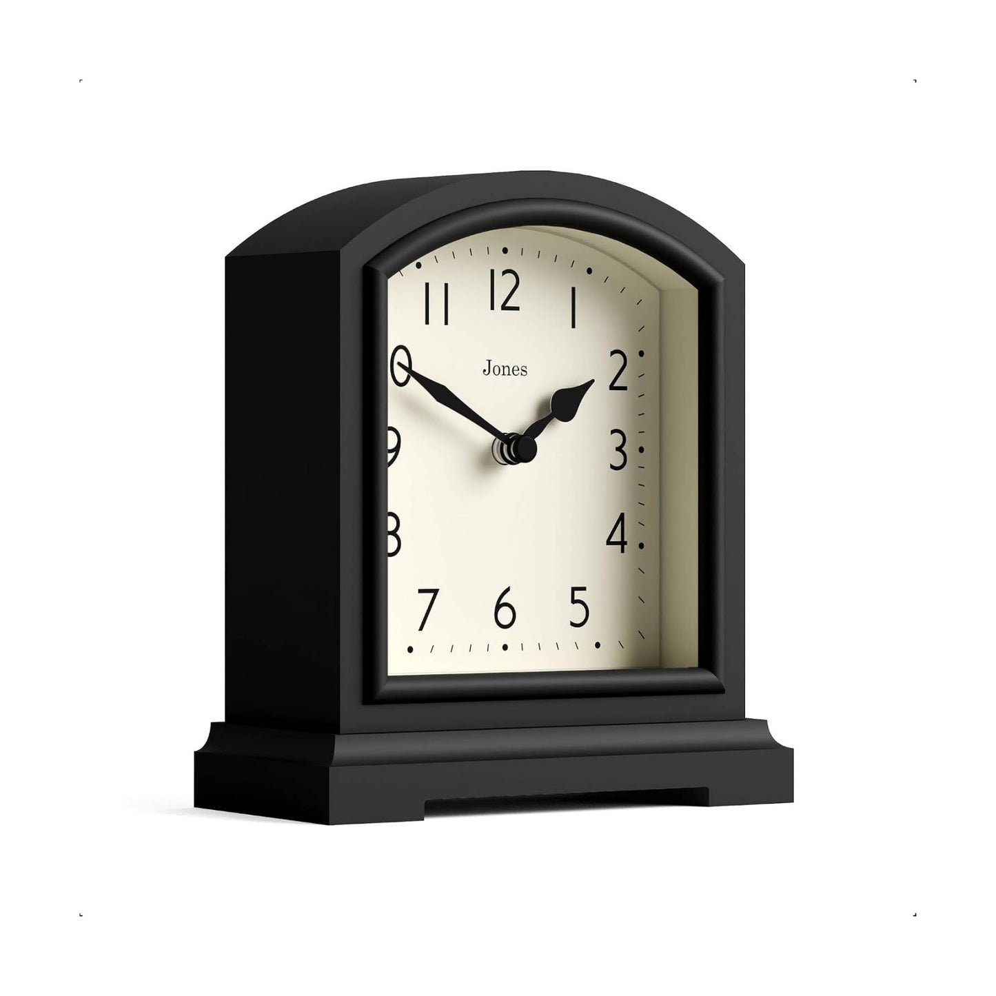 JONES CLOCKS® Tavern Mantel Clock | Modern Arch top Design | Black | Contemporary Classic Style for Desk, Table, Shelf