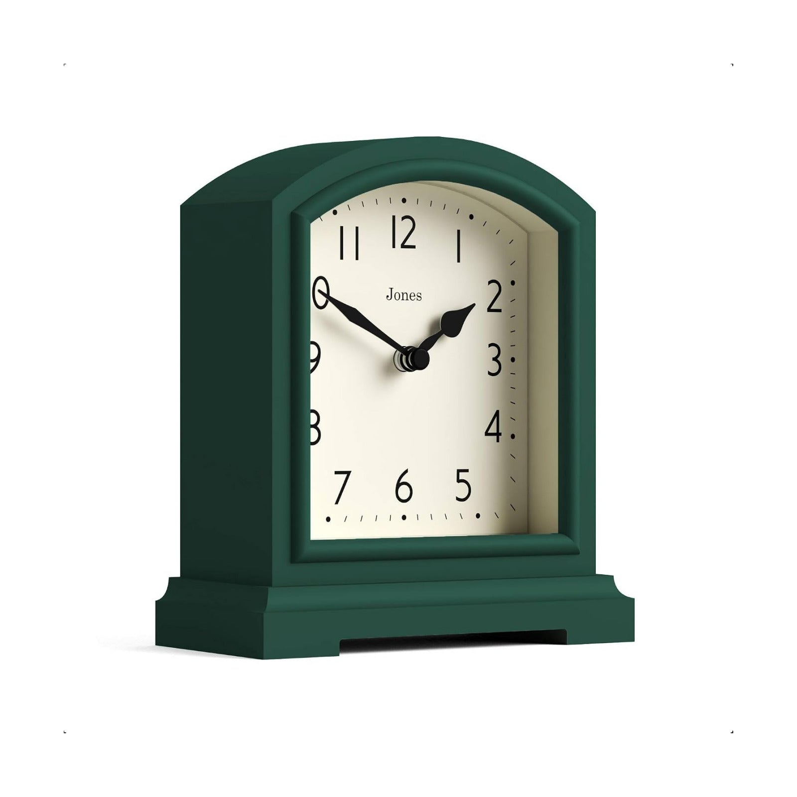 JONES CLOCKS® Tavern Mantel Clock | Modern Arch top Design | Dark Green | Contemporary Classic Style for Desk, Table