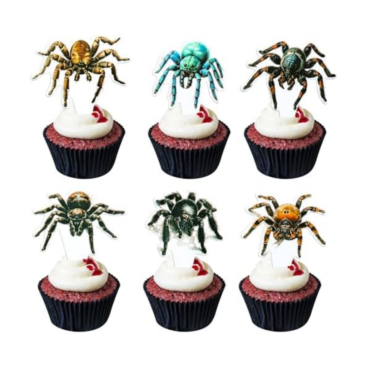 Gyufise 36Pcs Halloween Spider Cupcake Toppers - Spider Cake Picks - Halloween Horror Cupcake Decors - Baby Shower Party Cake Decoration Supplies