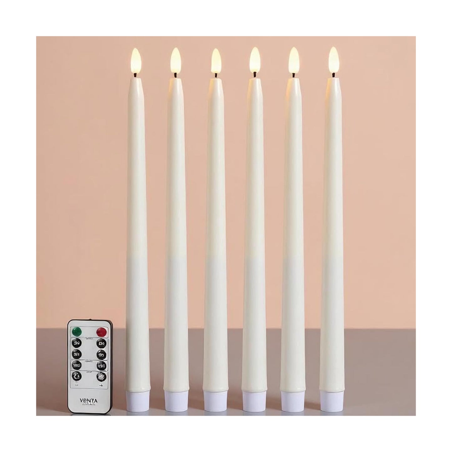 VENTA Set of 6 Flameless Taper Candles with Remote | 14-Inch Ivory LED Candlesticks with Timer | Realistic Flickering
