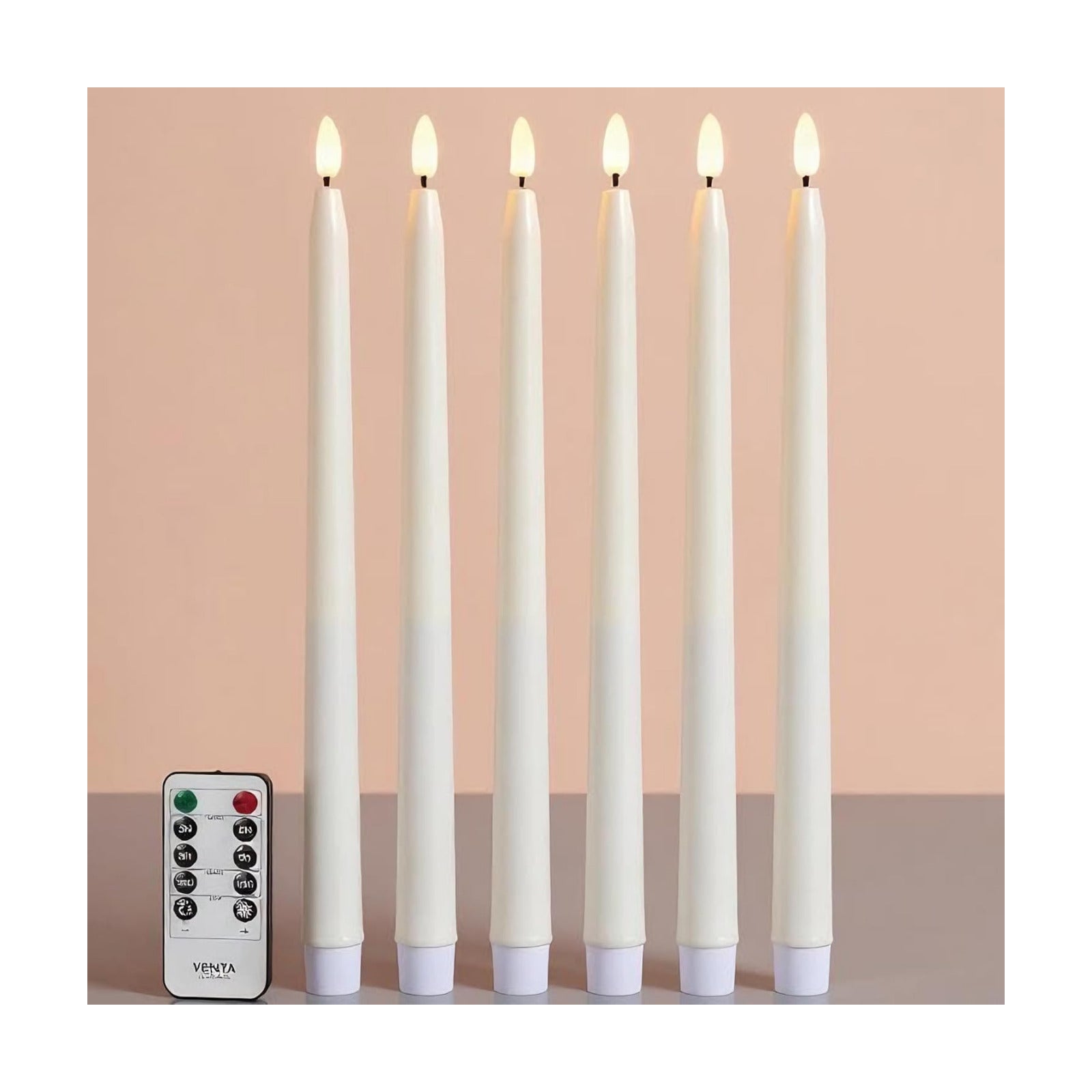 VENTA Set of 6 Flameless Taper Candles with Remote | 14-Inch Ivory LED Candlesticks with Timer | Realistic Flickering