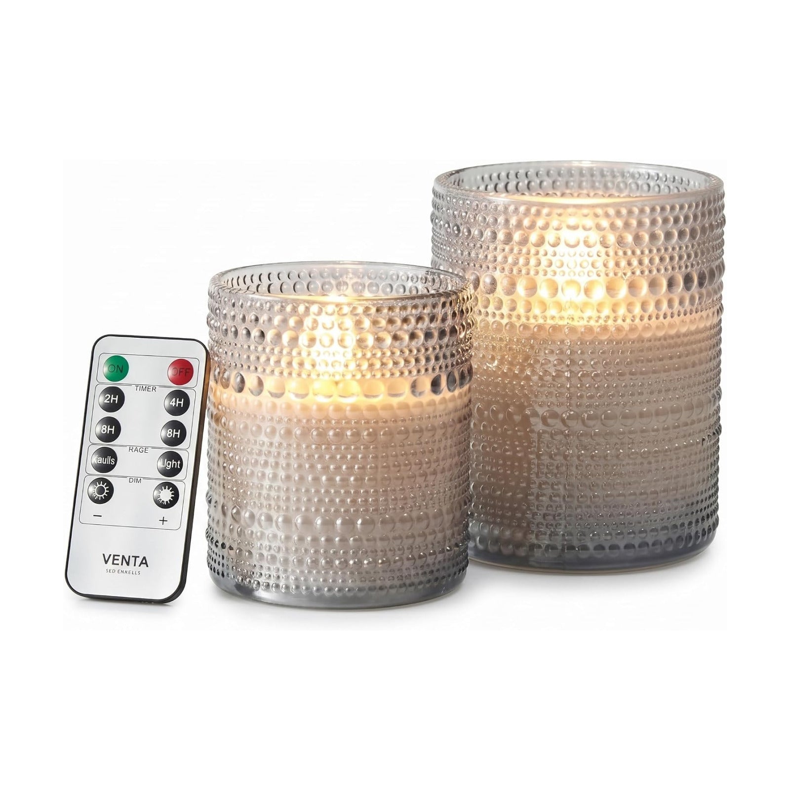 VENTA Stunning Grey Dotted Glass Flameless Candles 2-Pack with Realistic Flickering Glow | Includes Remote & Timer