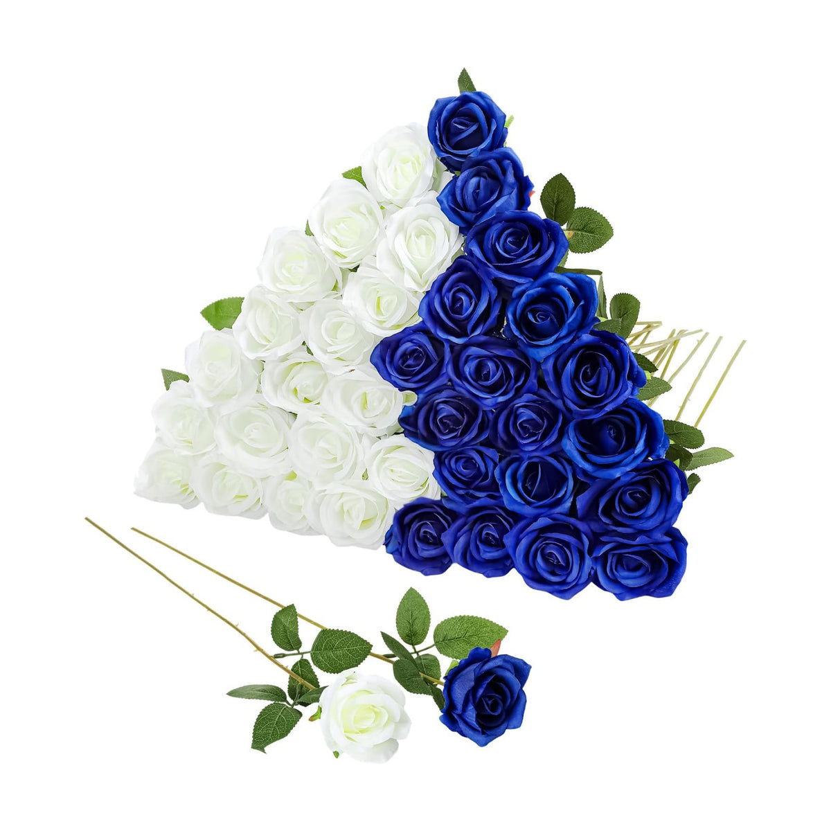 36 Pcs Silk Blue White Rose Bouquet Bridal Artificial Flowers